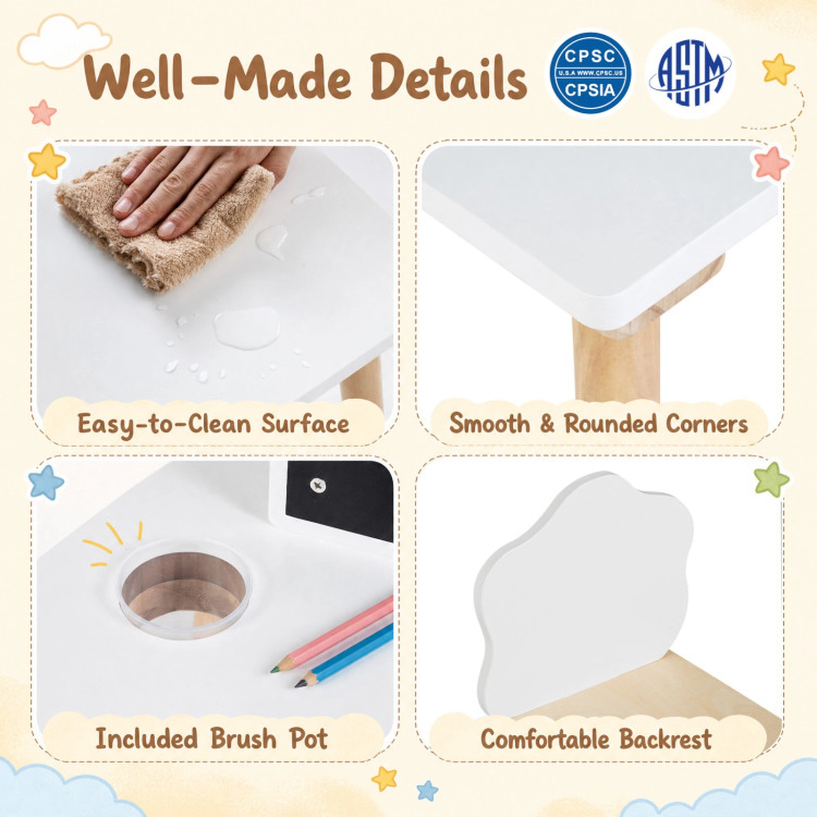 SUGIFT Natural Chalkboard Top and Brush Pot Kids Weaning Table and Chair Set