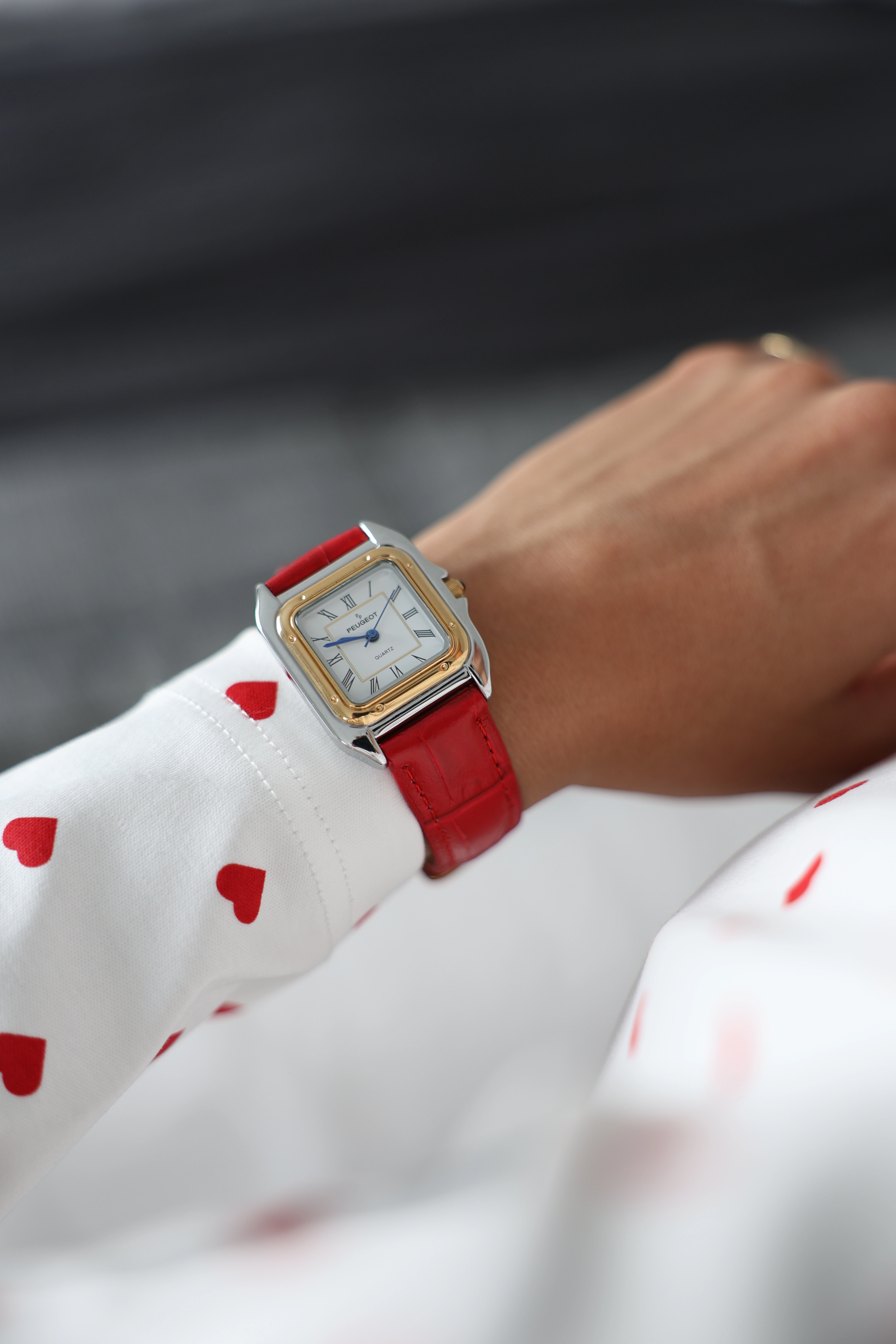 Peugeot Women's Watch 36mm Square Tank Shape Red Leather Strap Watch
