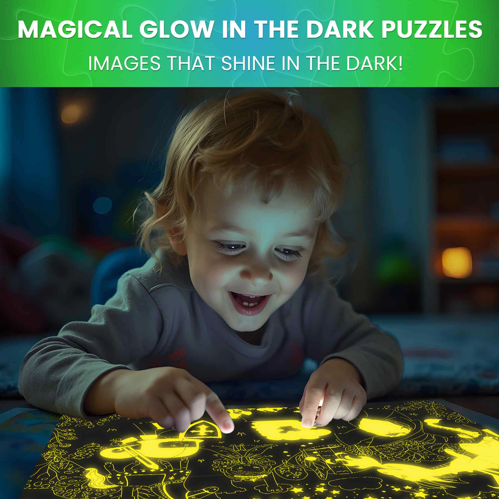 QUOKKA 4-Pack Glow-in-the-Dark Jigsaw Puzzles for Kids Ages 4–8, 100 Pieces Each, Space, Dinosaur & Animal Themes