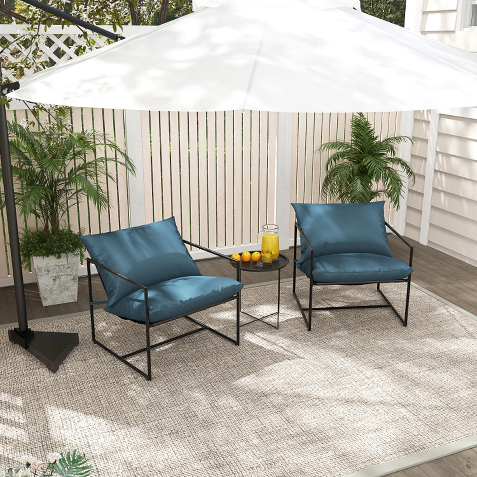 SUGIFT Set of 2 330-lb Capacity Navy Sling Accent Chairs with Weatherproof Fabric and Reinforced Metal Frame