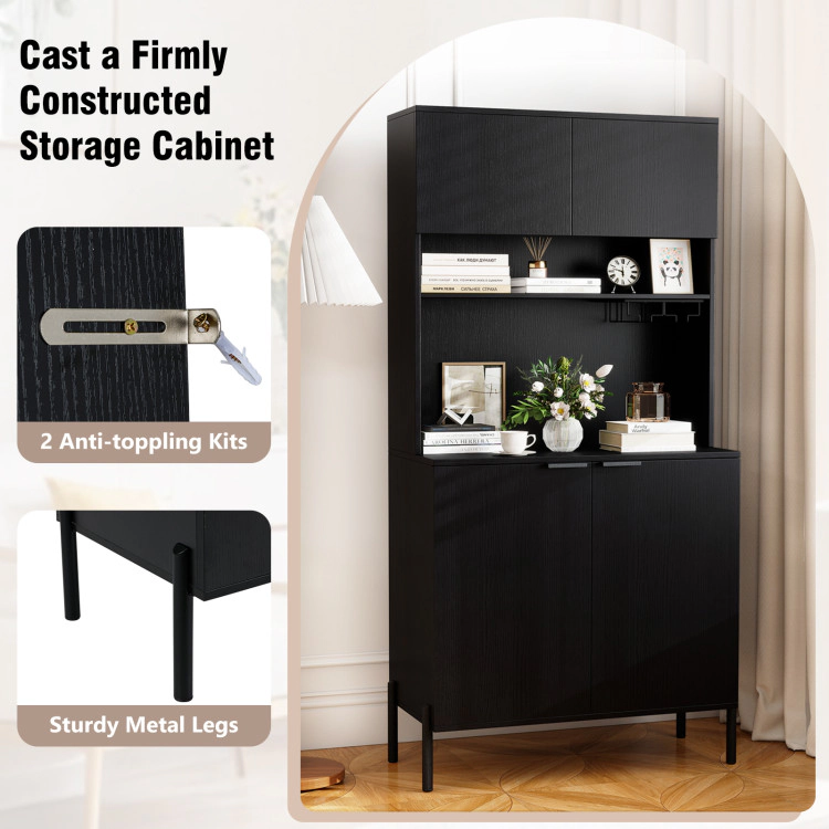 Hivvago 64.5 Inches Tall Kitchen Pantry Cabinet With Charging Station And Wine Glass Rack