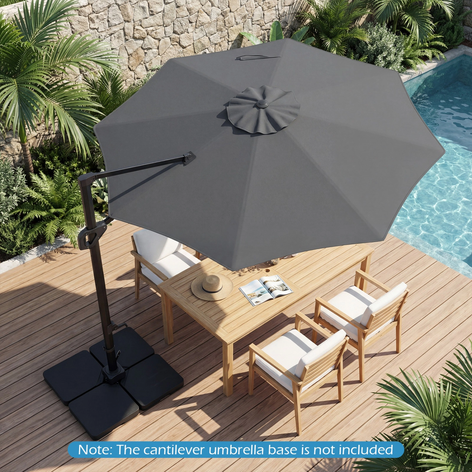 SUGIFT 10-Ft Gray Offset Cantilever Patio Umbrella, Vented Top, 8 Metal Ribs