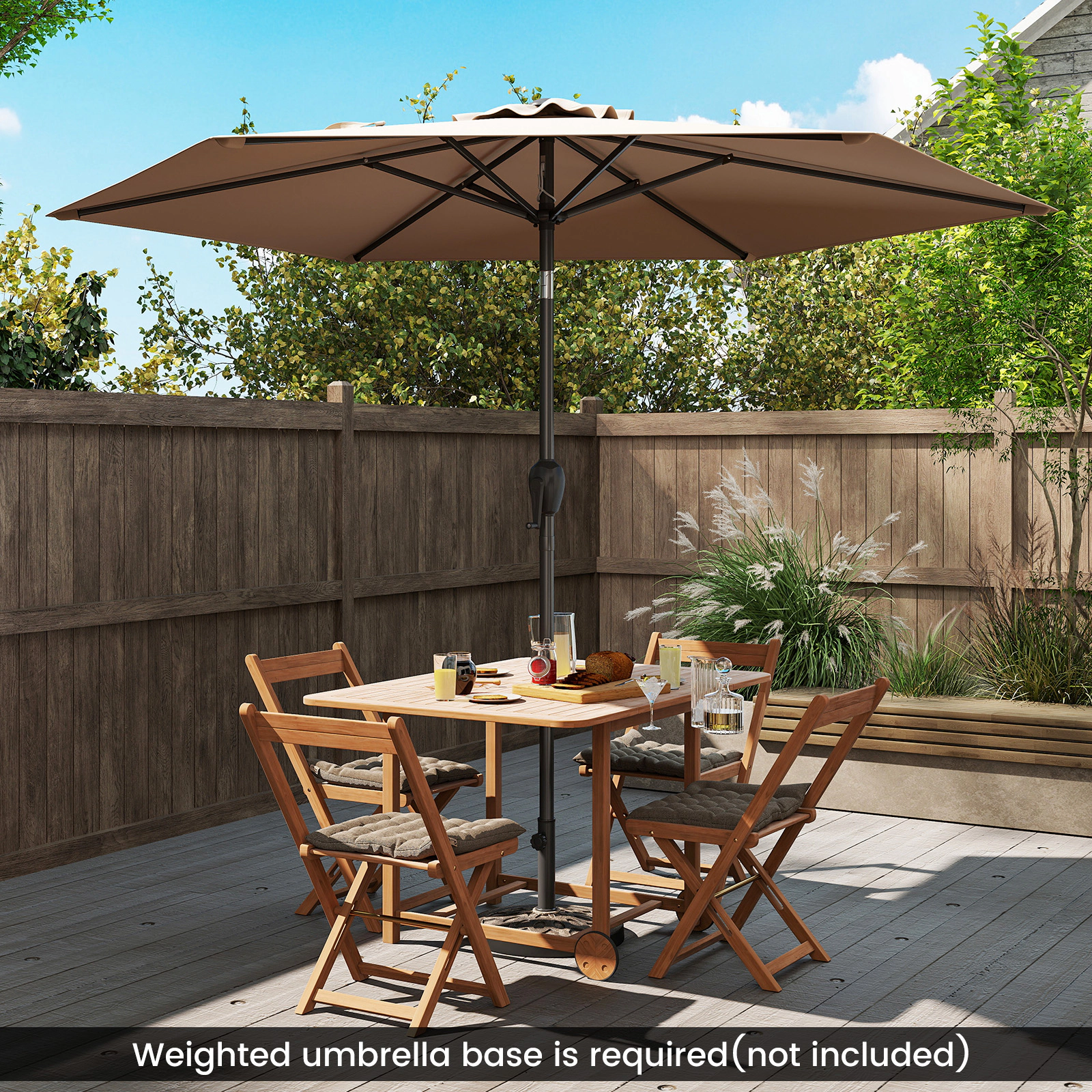 SUGIFT 7.5-ft Outdoor Patio Heavy Duty Market Umbrella with Crank Lift Push Button Tilt and Air Vent Tan