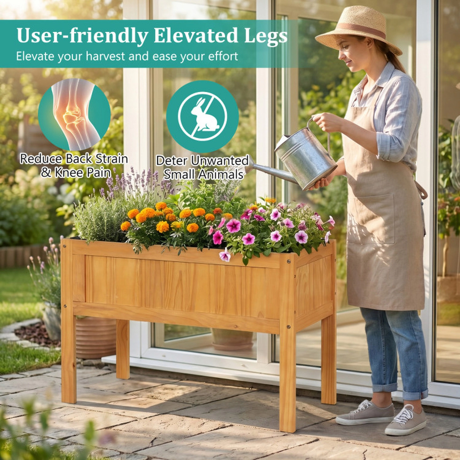 SUGIFT Wood Raised Garden Bed Elevated Planter Box 130-lb Capacity with Bed Liner and Drainage Holes Orange