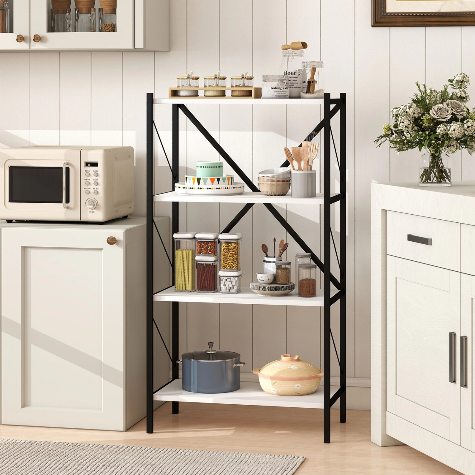 SUGIFT White 4-Tier Bookshelf with Heavy-Duty Metal Frame and 13 in Shelf Spacing