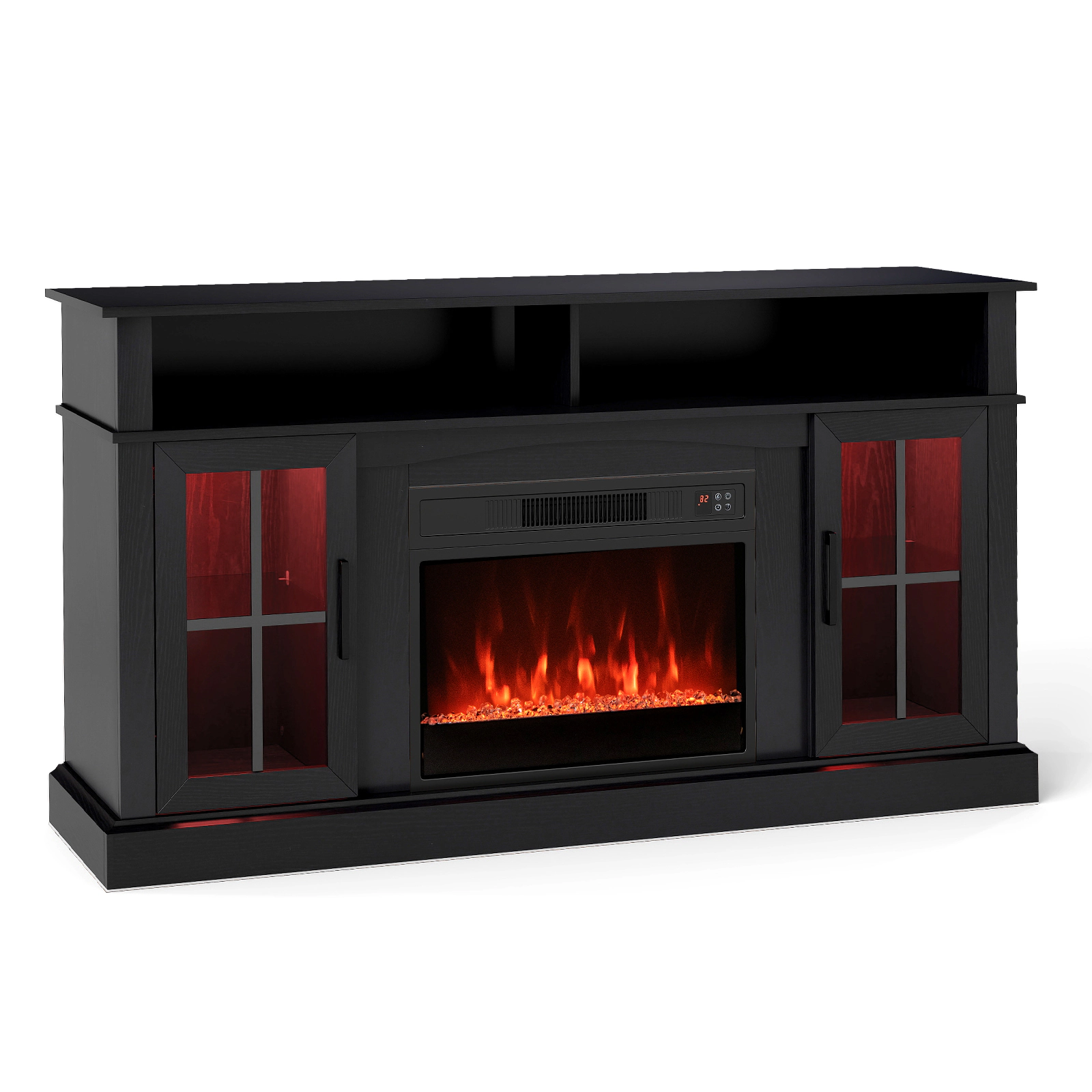SUGIFT 58-In Black Electric Fireplace TV Stand for TVs Up to 65 Inches