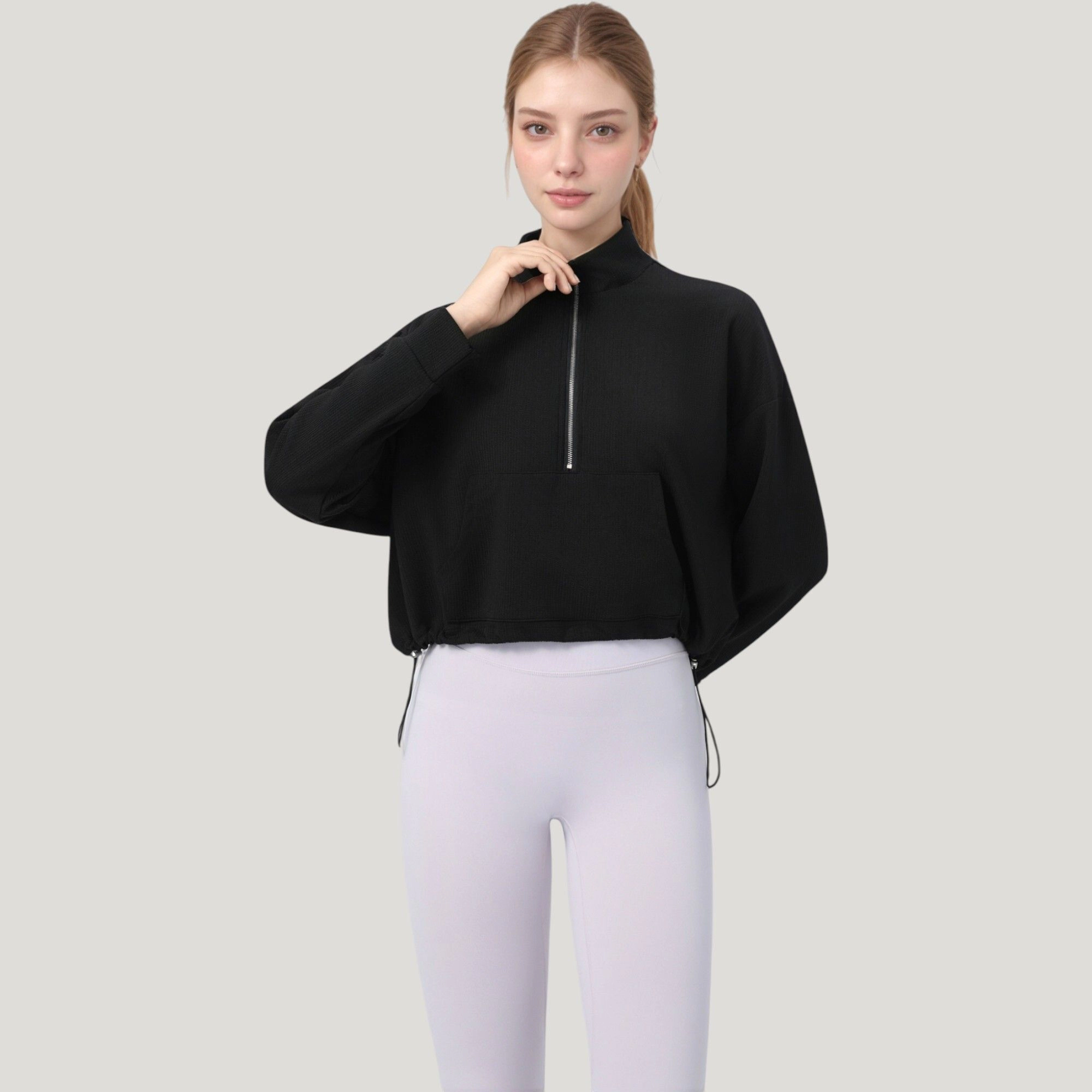 Anna-Kaci Women's Long Sleeve Half-Zip Pullover Top with Mock Neck and Kangaroo Pocket