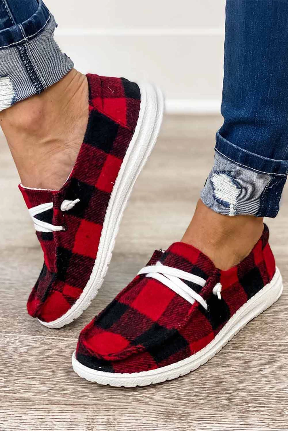 Threaded Pear Women's Kara Vintage Plaid Lace Up Flat Shoes