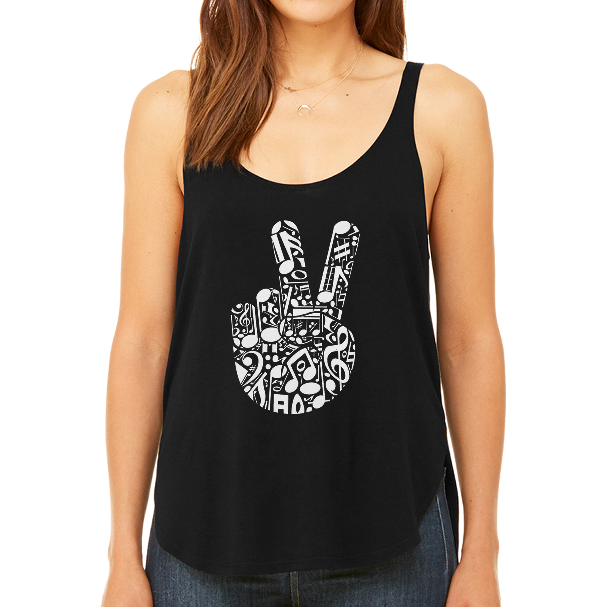 LA Pop Art Women's Premium Word Flowy Tank - Peace Finger Notes