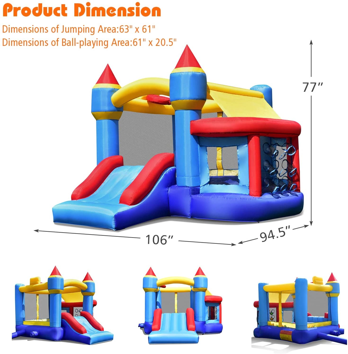 SUGIFT Inflatable Bounce House with Slide Ball Pit & Pitching Game 200-lb Capacity Ages 3-12 Multi-Color