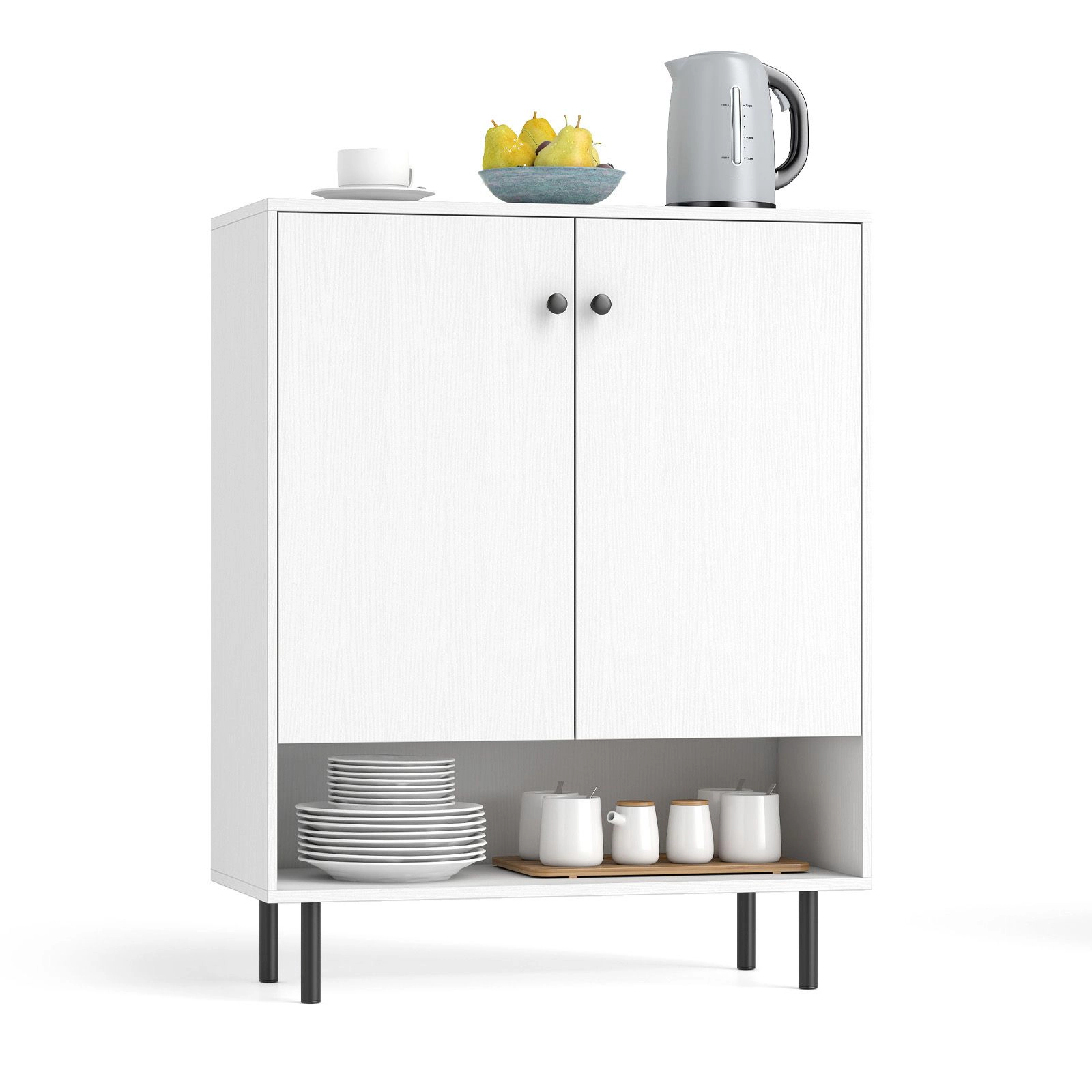 SlickBlue Modern Buffet Cabinet with Adjustable Shelves and Storage White