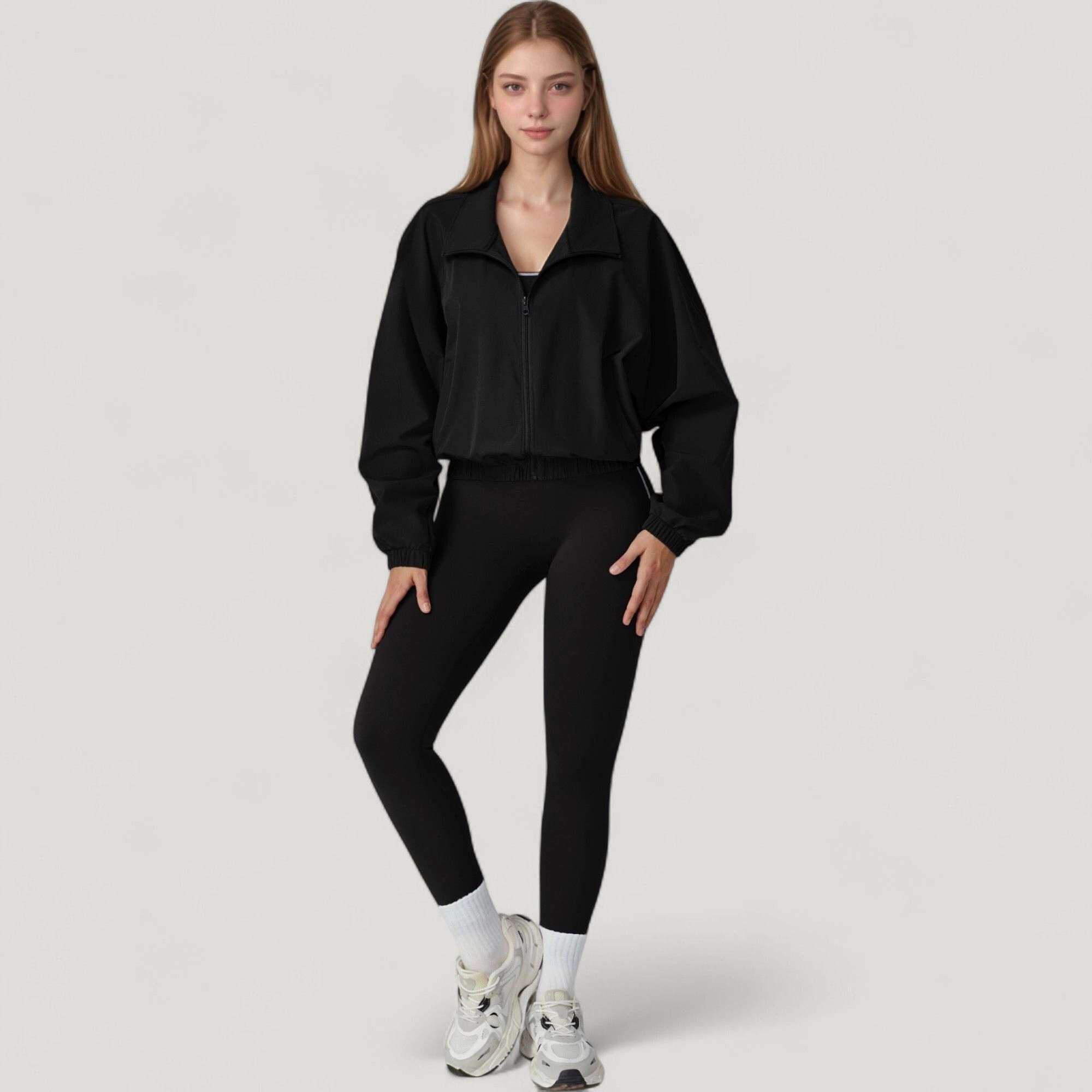 Anna-Kaci Women's Zip-Up Activewear Jacket with High Collar Long Sleeves and Relaxed Elastic Hem for Workout Wear