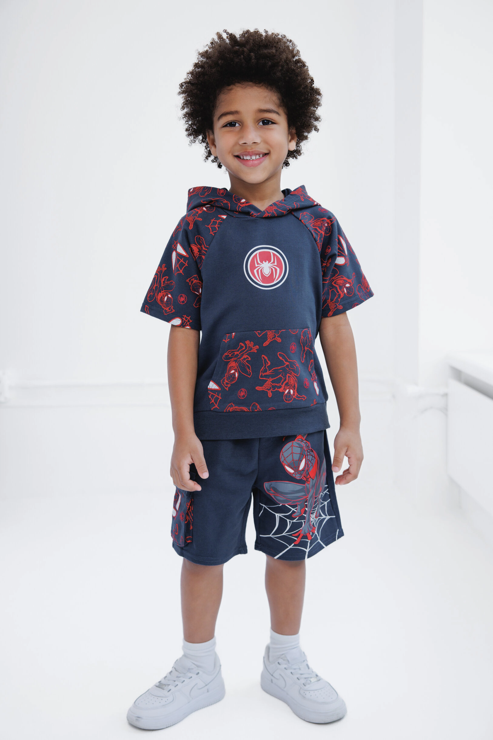 Marvel Spider-Man Boys' 2-Piece French Terry Hooded Tee and Shorts Set
