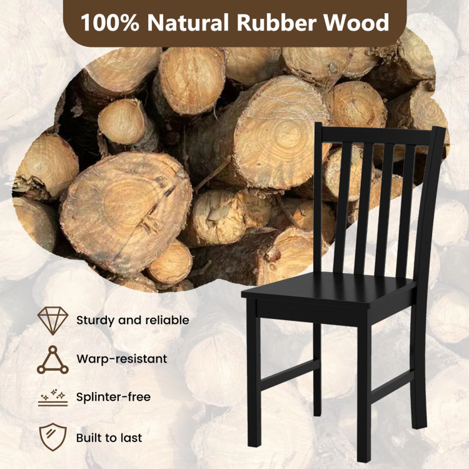 SUGIFT Set of 2 Black Rustic Kitchen Dining Chairs with Slat Tilt Backrest 16-in W 35-in H 330-lb Per Chair