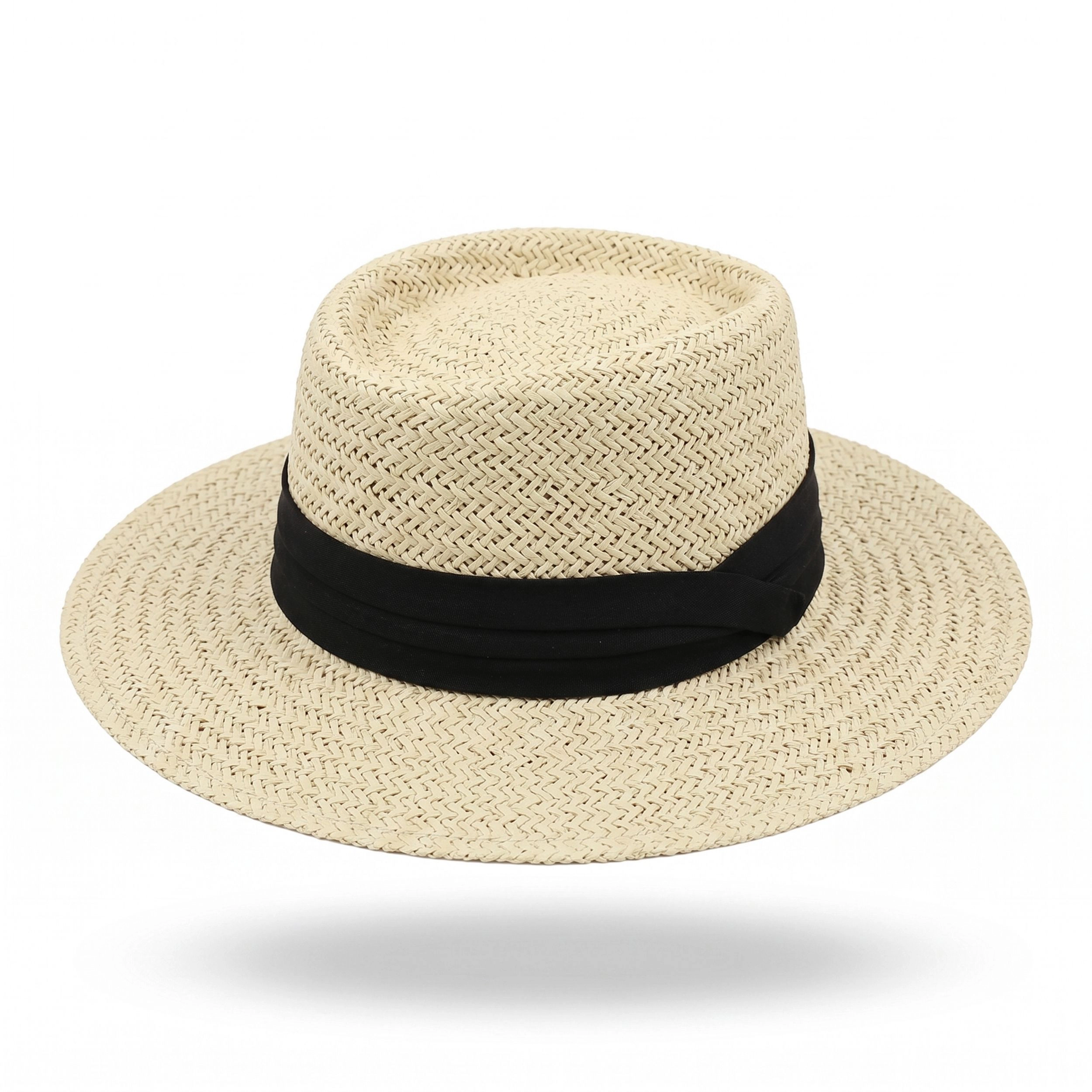 Anna-Kaci Womens Straw Boater Hat Flat Top Wide Brim Summer Beach Sun Lightweight, Natural