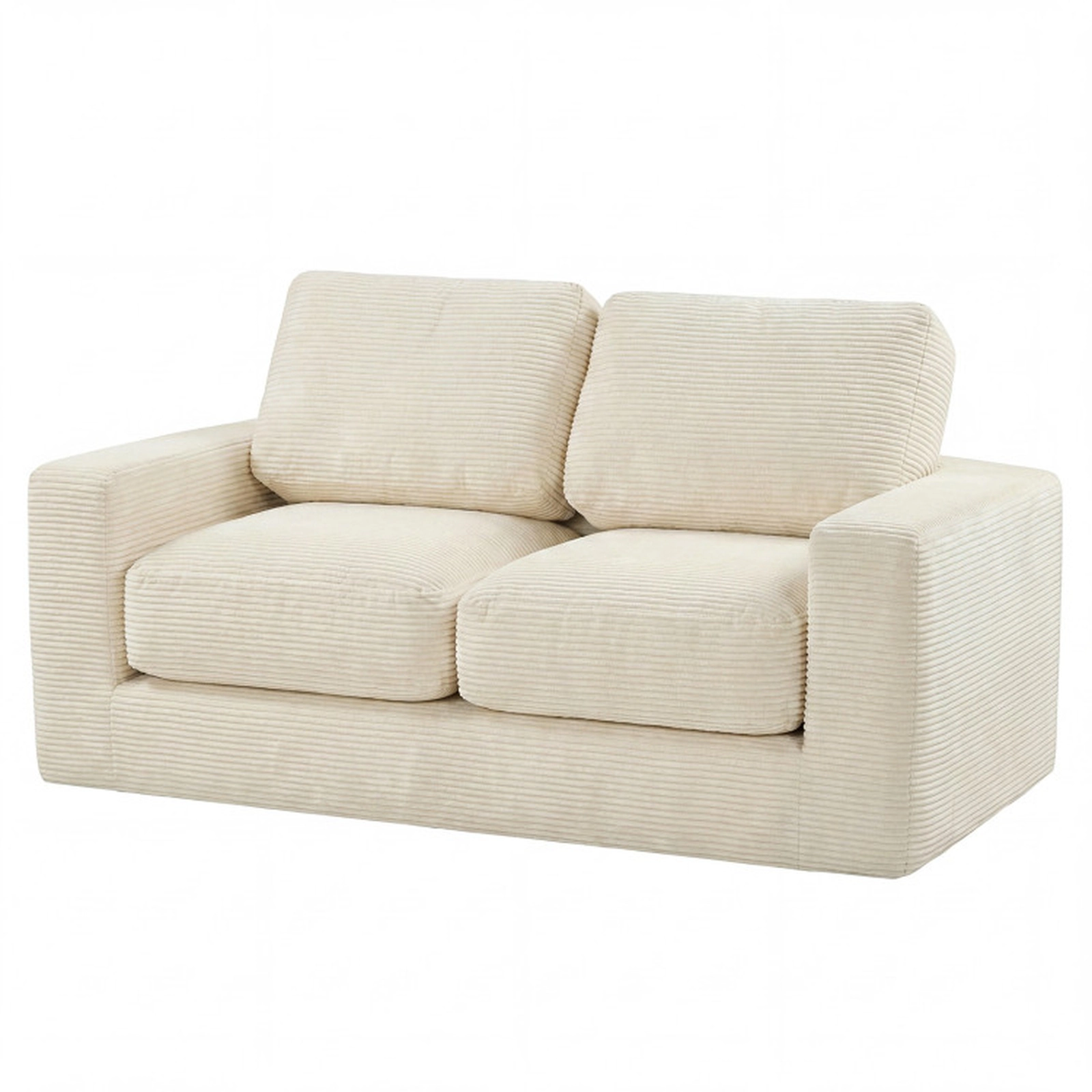 SUGIFT Beige Removable Corduroy Cover 2-Seater Floor Couch Loveseat Foam Sofa