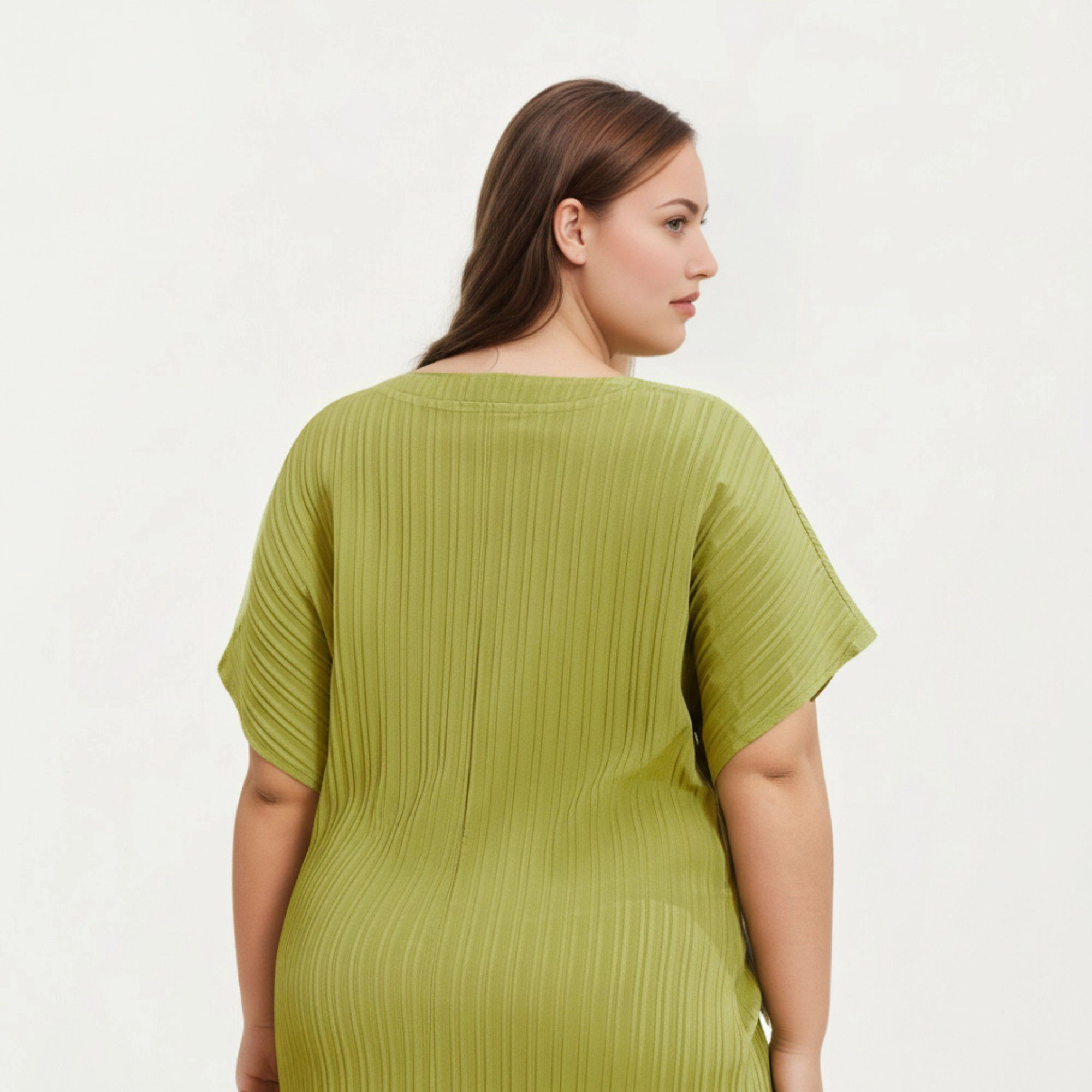Anna-Kaci Women's Pleated Midi Dress Flowing Texture Relaxed Drop-Shoulder Sleeves and Adjustable Fabric Tie Waist Belt