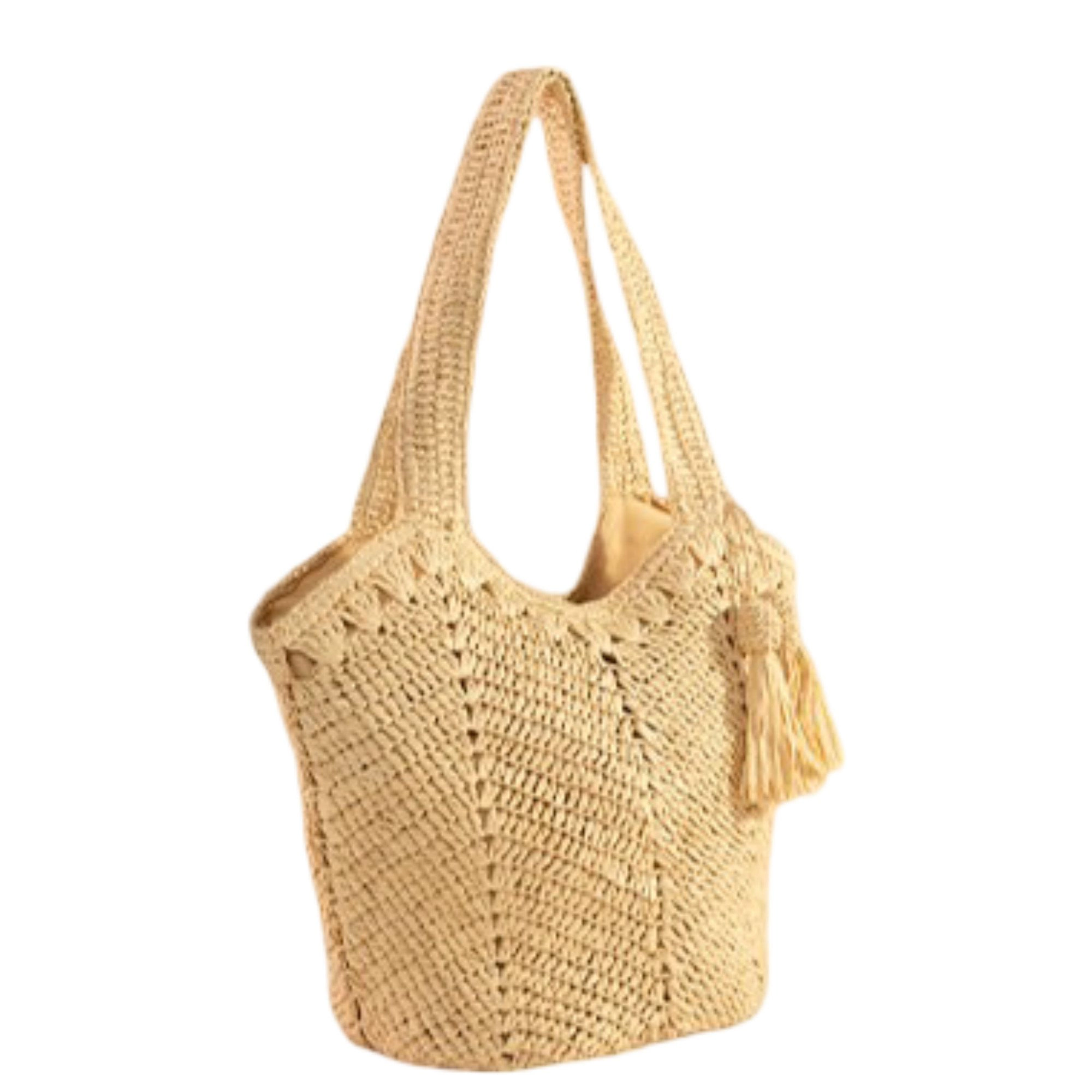 Alilang Women's Tassel Straw Tote Bag with Zipper Closure for Beach and Travel
