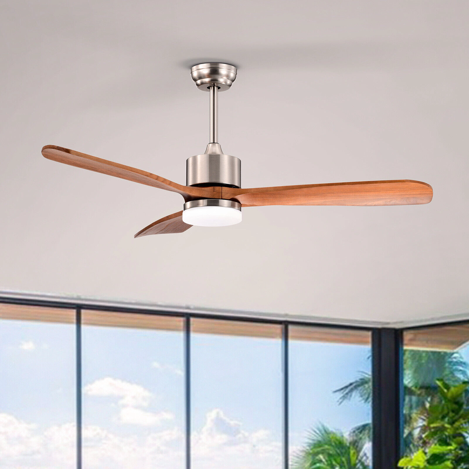 SUGIFT 52-Inch 3-Blade Retro Ceiling Fan, 6-Speed Reversible Motor, Adjustable LED Light, Silver