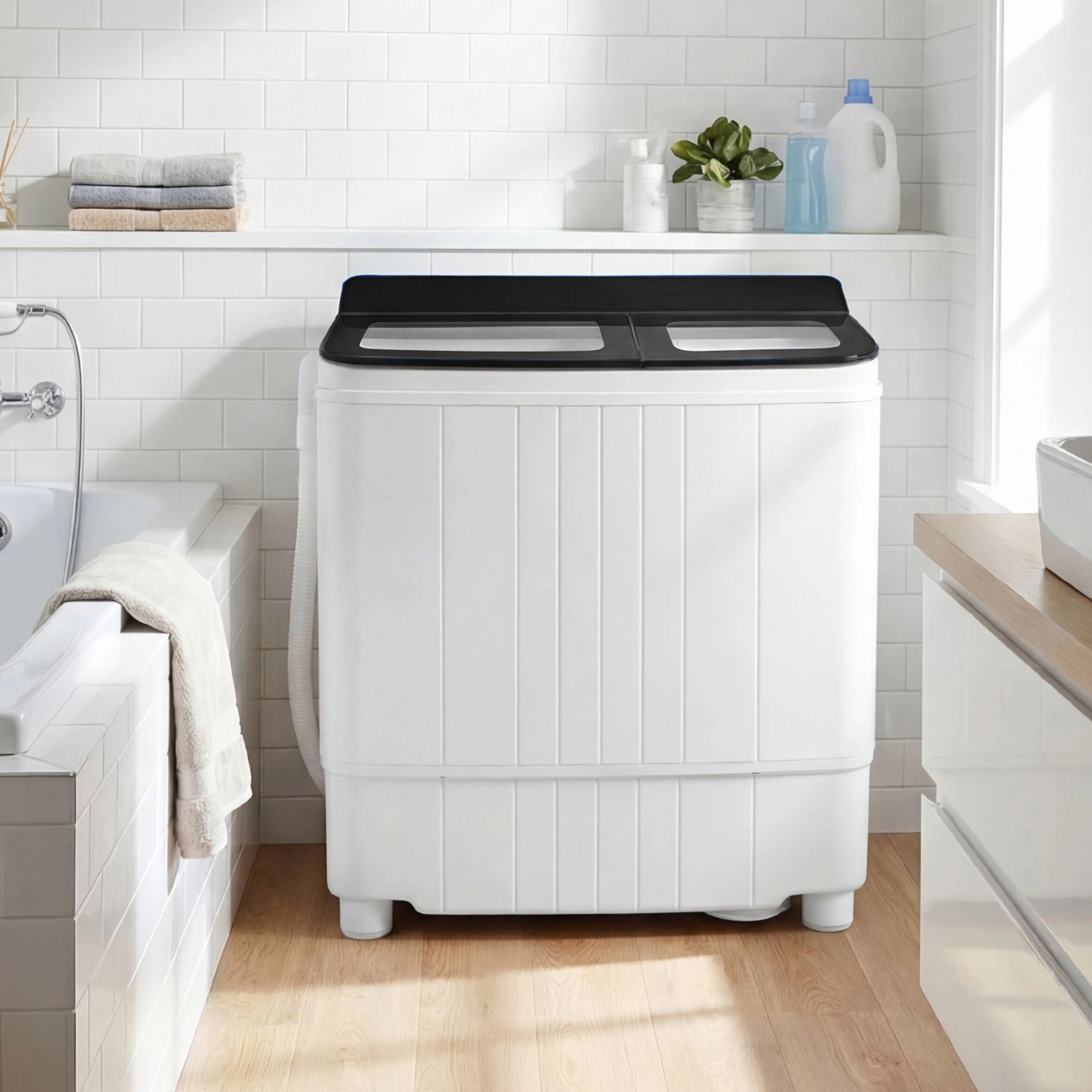 SlickBlue Compact Twin Tub Washing Machine with Drain Pump and Timers