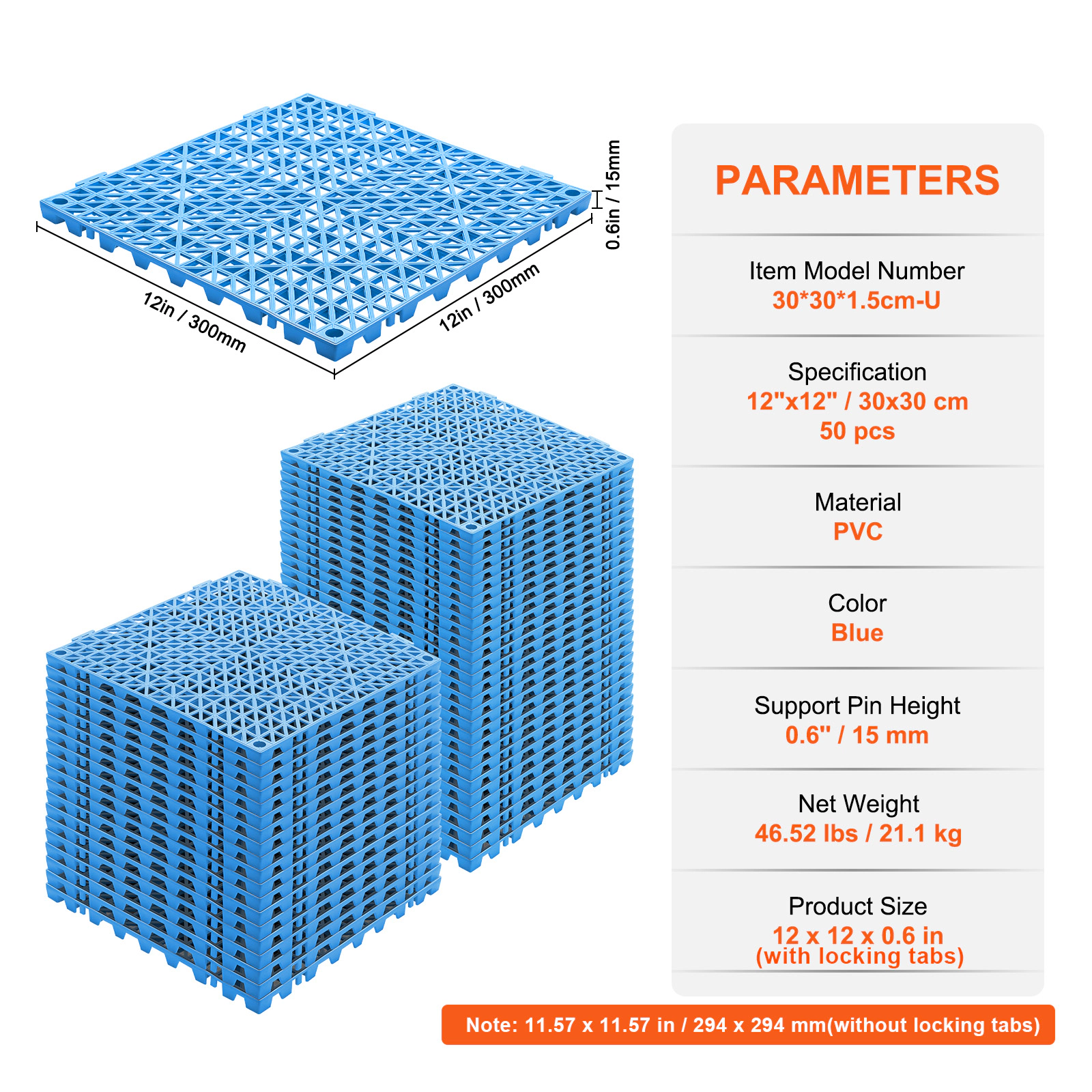 HONGGE Interlocking Tile Drainage Tiles 12" x 12" Splicing Soft PVC Interlocking Drainage Floor Tiles Non-Slip Drainage