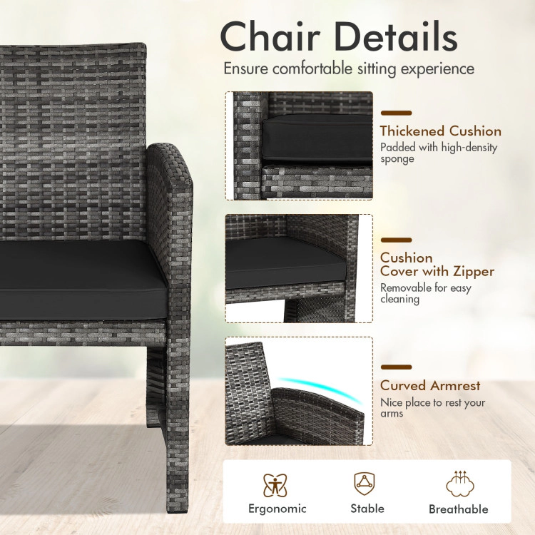 Hivvago 4 Pieces Patio Rattan Furniture Set With Glass Table And Loveseat