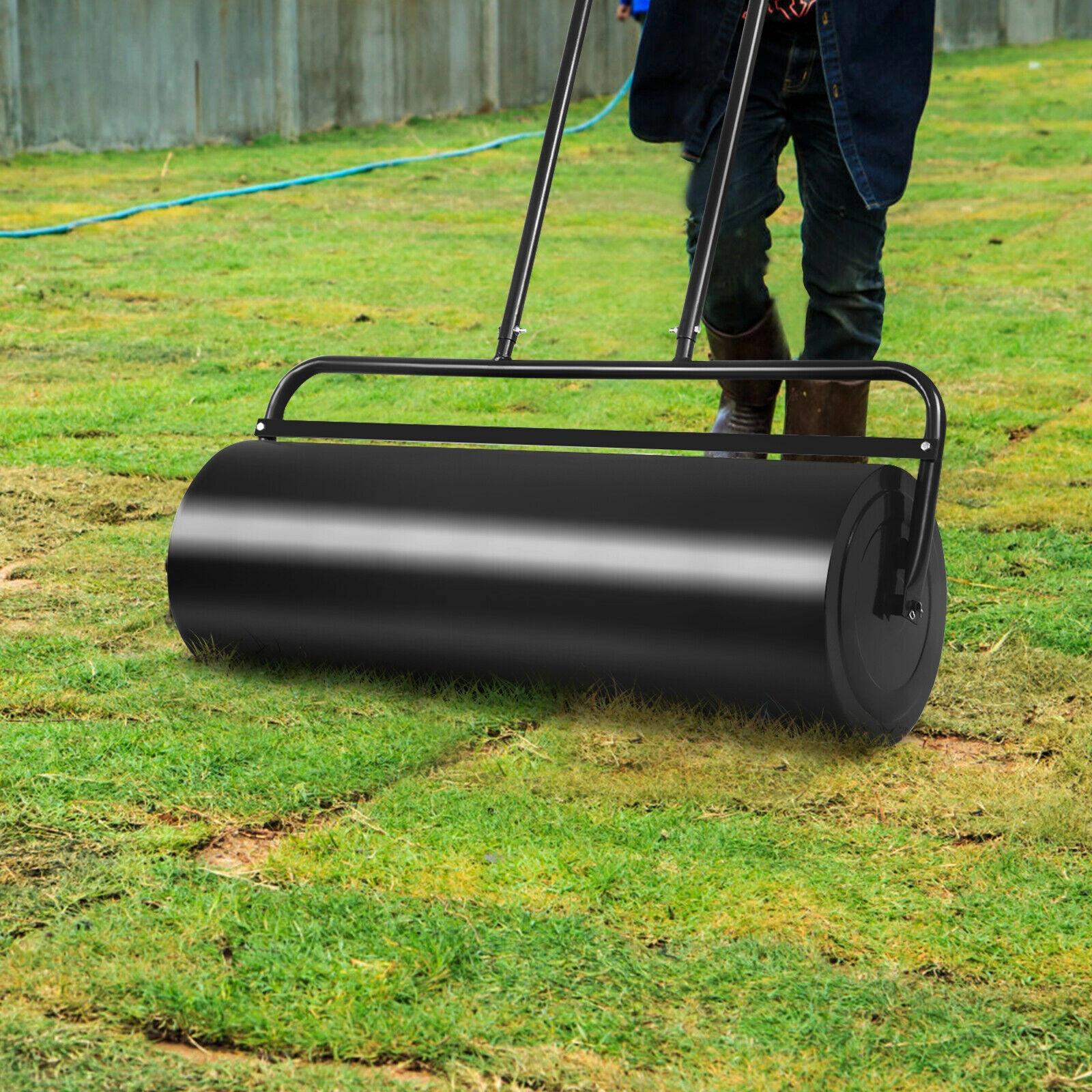 SUGIFT 36-in x 12-in Steel Lawn Roller Water or Sand Filled to 165-lb with U-Shaped Push Pull Handle