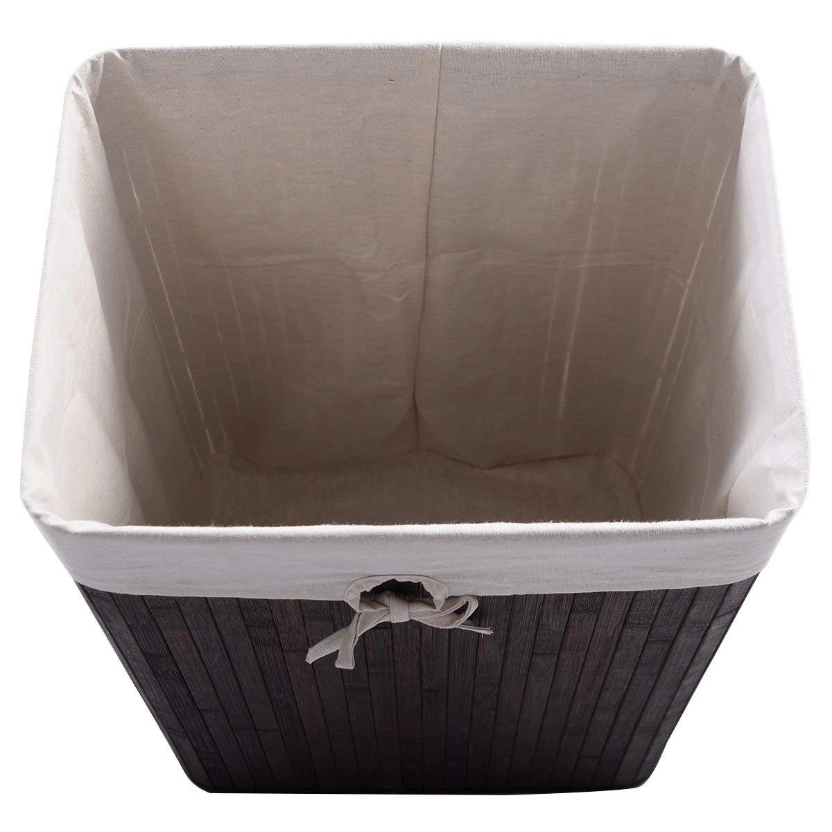SUGIFT Brown 72L Rectangle Bamboo Clothes Hamper Laundry Basket with Lid Cotton Liner and PU Handles