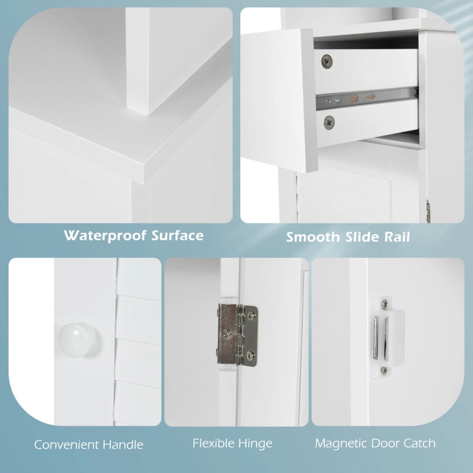 SUGIFT Tall Drawer 3 Open Shelves Freestanding Bathroom Storage Cabinet 13.5-in x 12-in x 64.5-in 22-lb per Shelf White