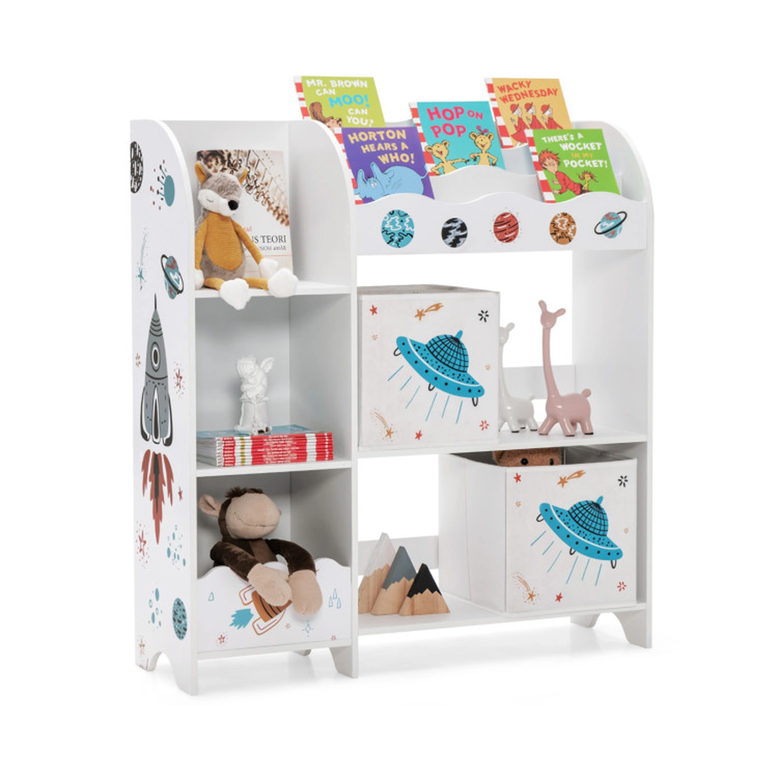 SUGIFT Kids Toy and Book Organizer with Shelves Slots and Storage Bins 22-lb Shelf Capacity 36.5-in Wide White
