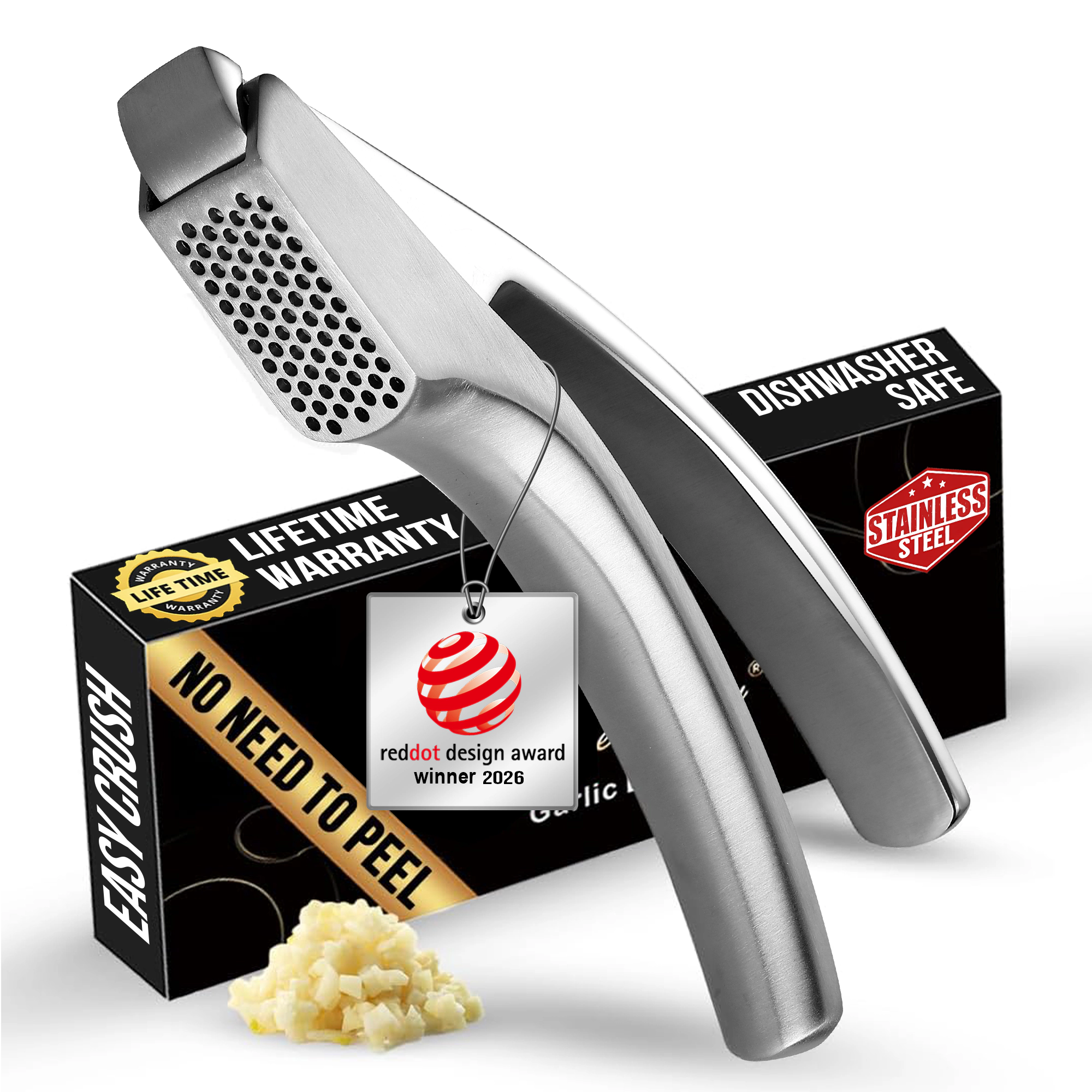Gourmet Easy Garlic Press No Need to Peel, Stainless Steel Garlic Mincer