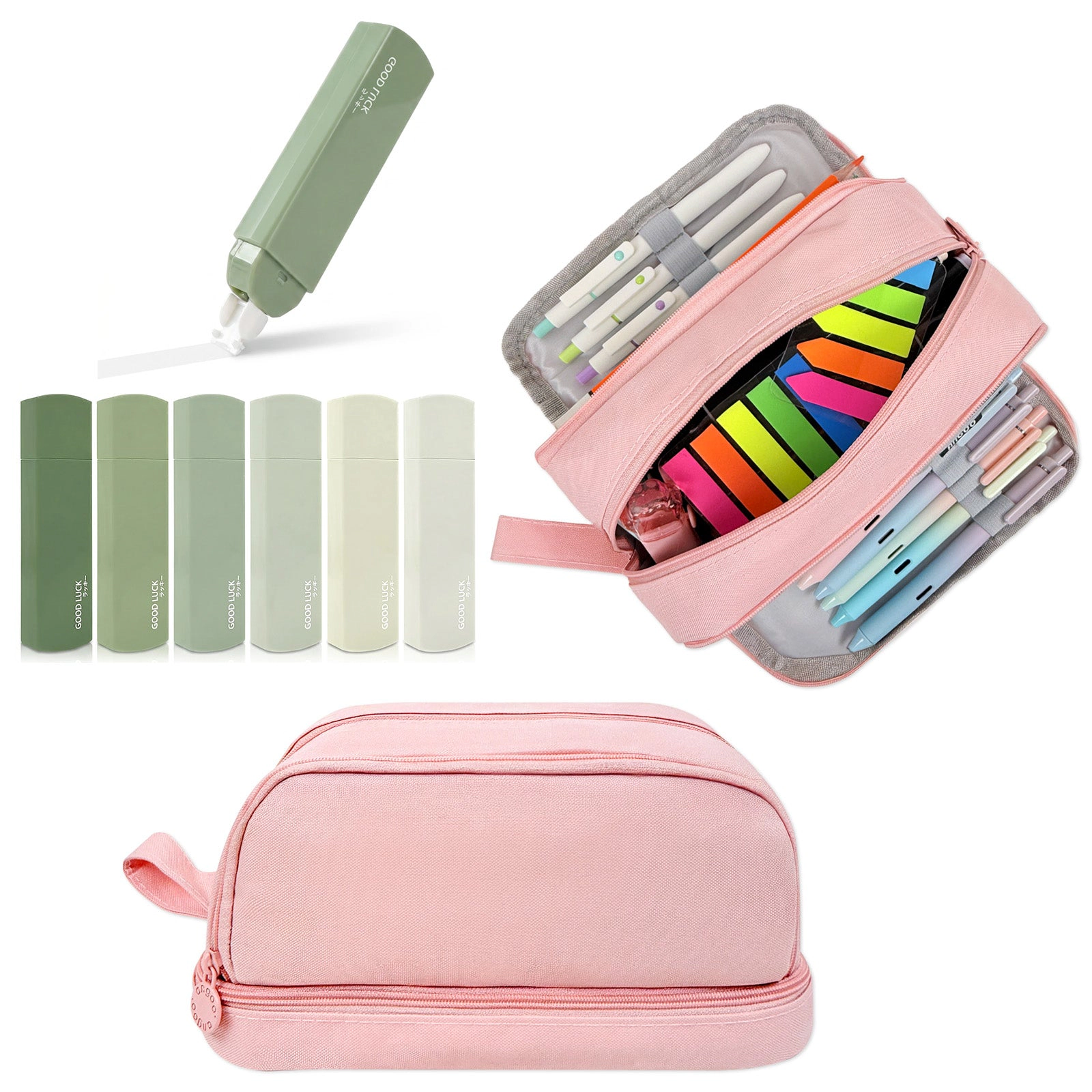 Wrapables 4-Compartment Pencil Case Set with White Correction Tape