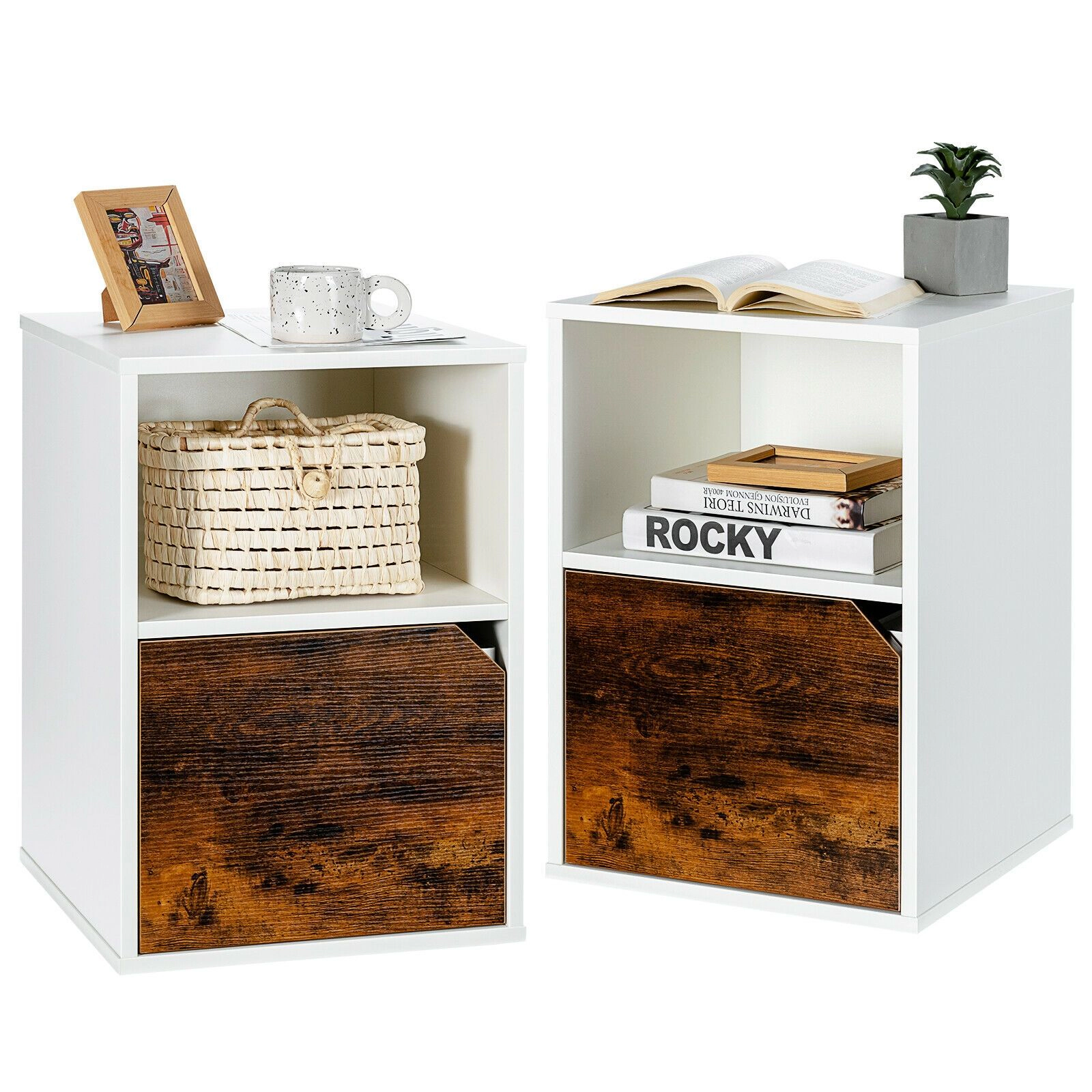 SlickBlue Modern Bedside Table with Door Cabinet and Open Shelf