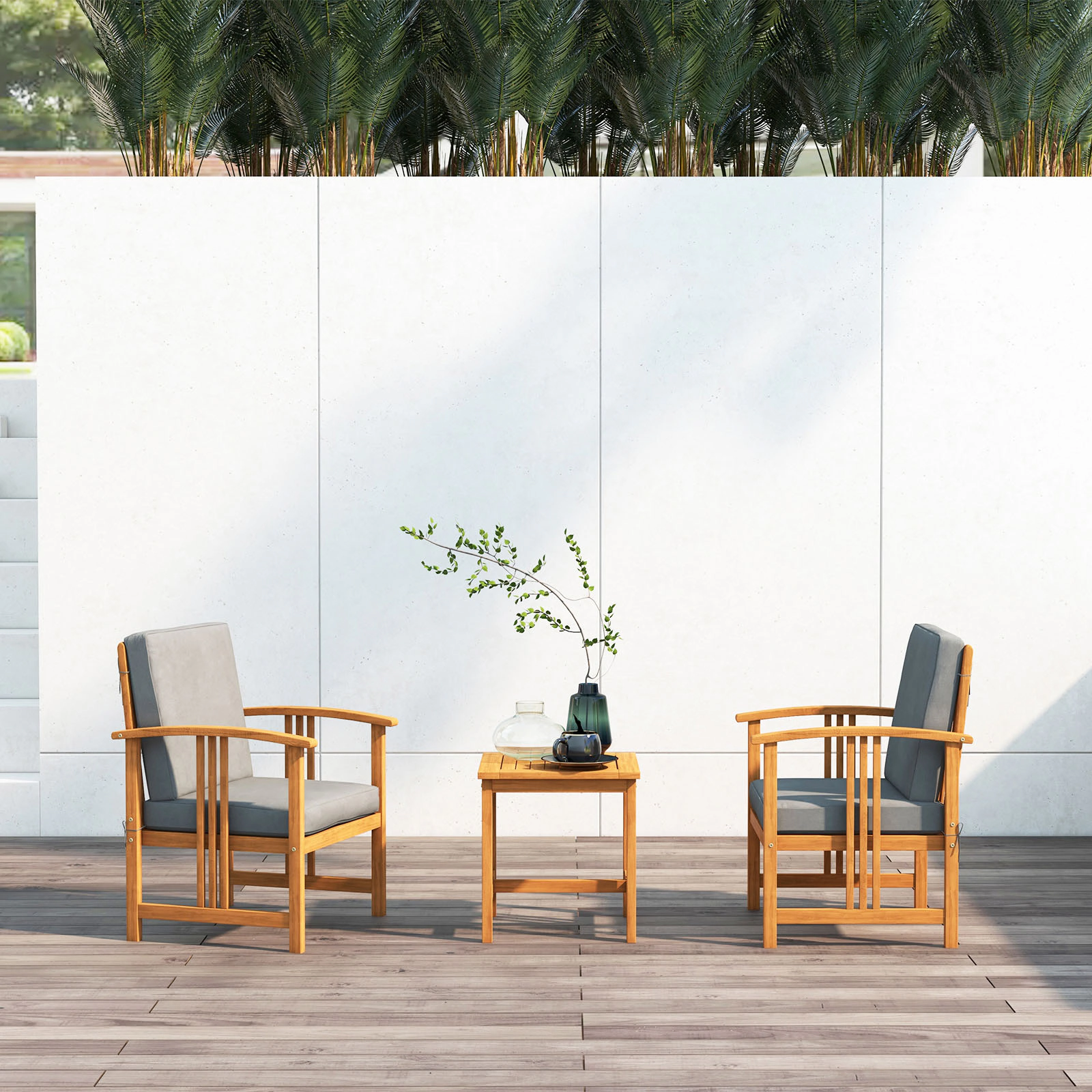 SUGIFT Outdoor Conversation Set with Armchairs and Table 360-lb Chair Capacity Gray
