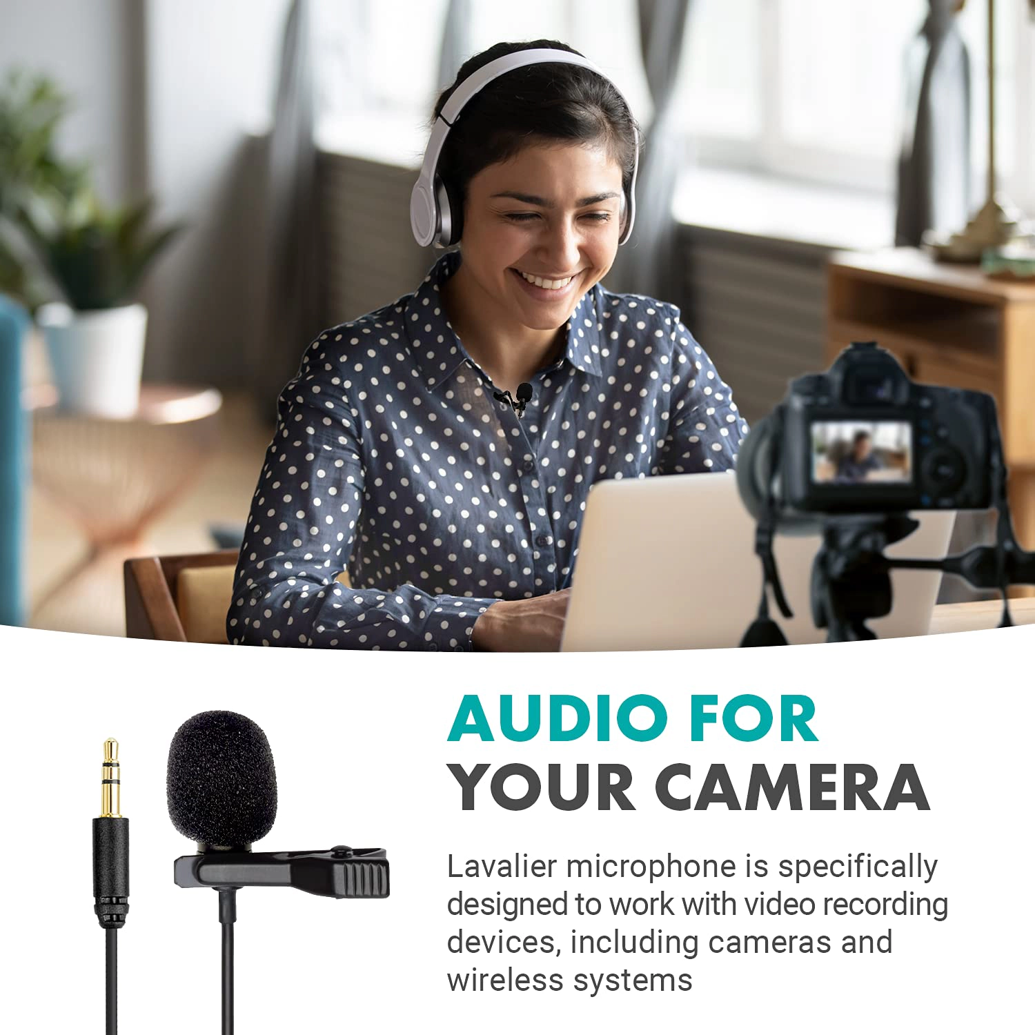 Movo DOM1 3.5mm TRS Lavalier Omnidirectional Condenser Microphone for Camera Microphone Compatible with DSLR Cameras