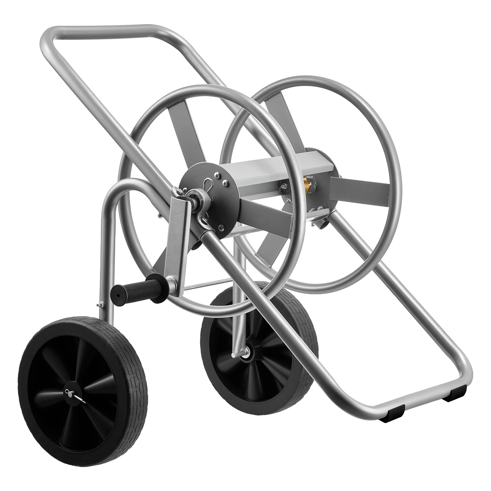 HONGGE Heavy-Duty Garden Hose Reel Cart with Two Wheels, Handle & Mesh Storage Basket, Portable for Garden Car