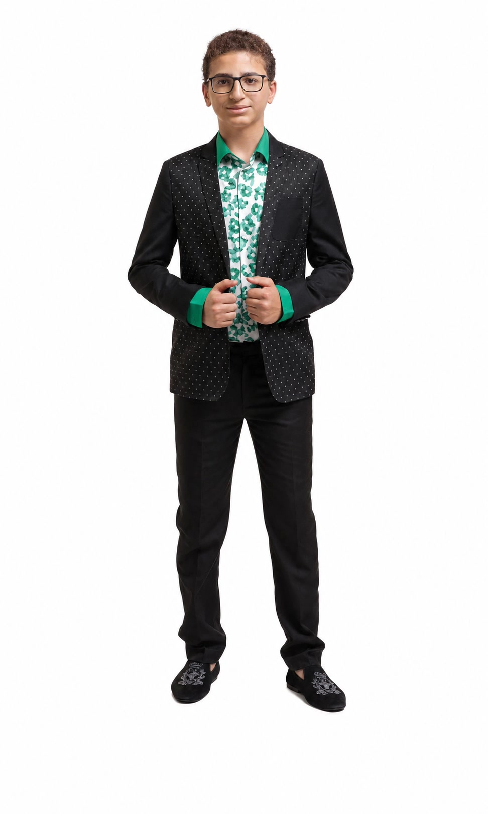 Elie Balleh Boys Slim Fit Diamond Dots Blazer