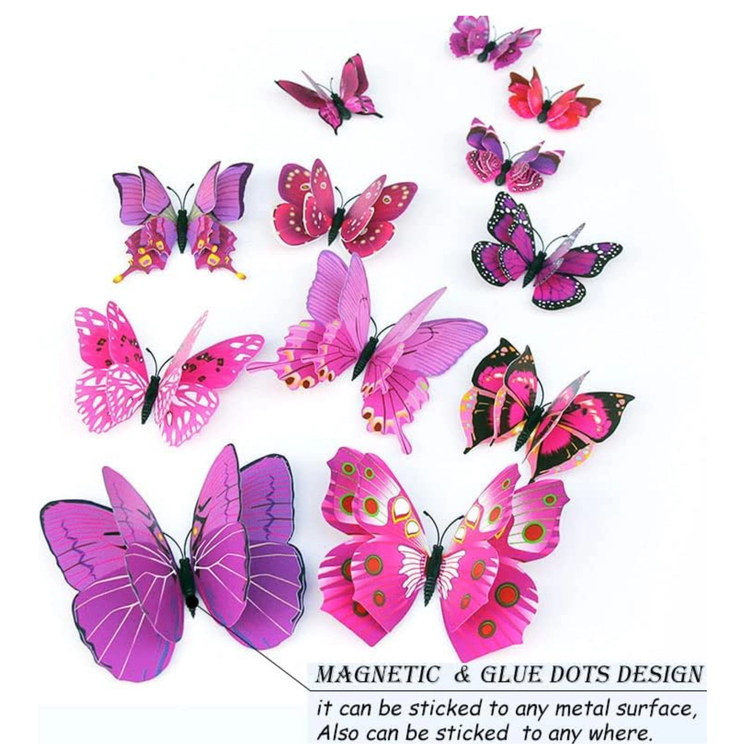 Stock Preferred Pack of 24 3D Butterfly Wall Decor Stickers with Magnets Reusable Waterproof