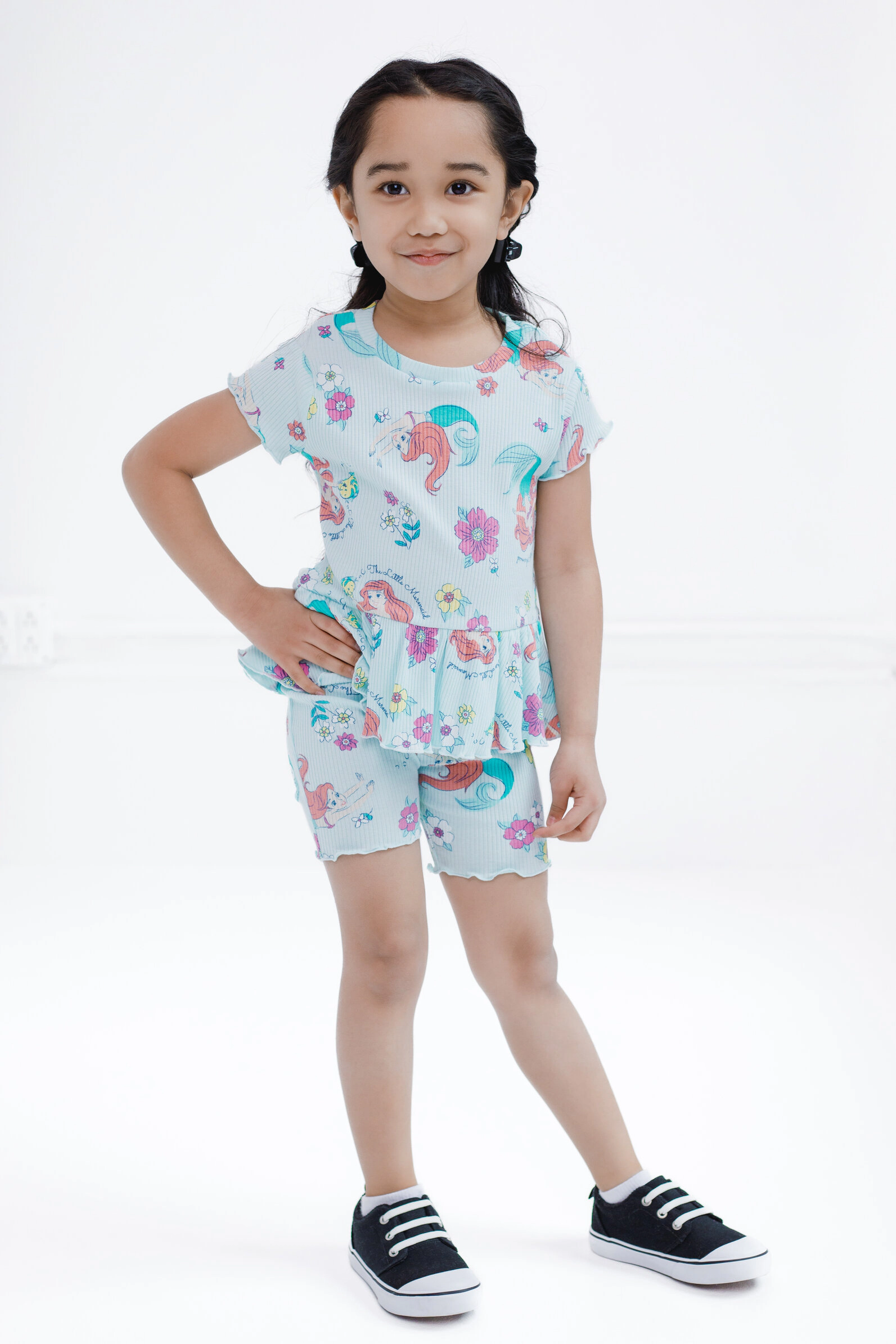 Disney Girls' Ribbed Peplum Tee and Shorts Set