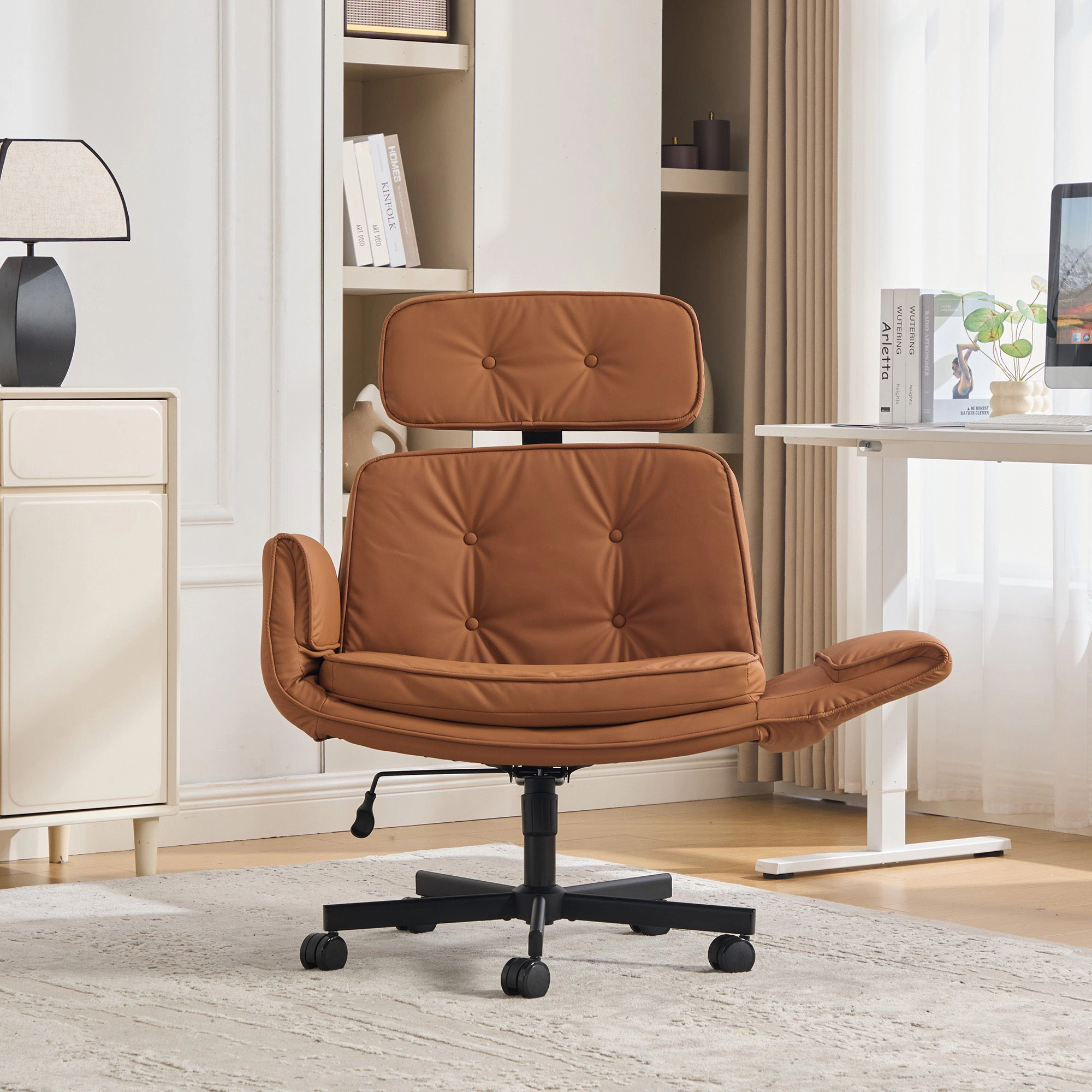 Platinum-Level Office Chairs Adjustable Armrest Swivel Criss-Cross Office Chair, Wide Seat - Brown