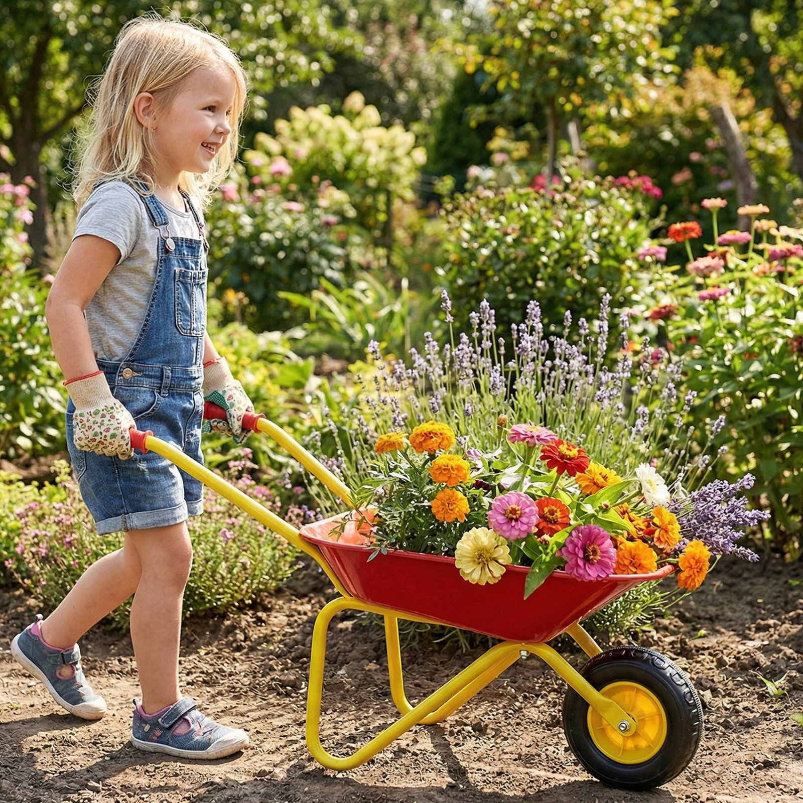 SUGIFT Red All-Terrain Wheel and Anti-Slip Handles Kids Metal Wheelbarrow