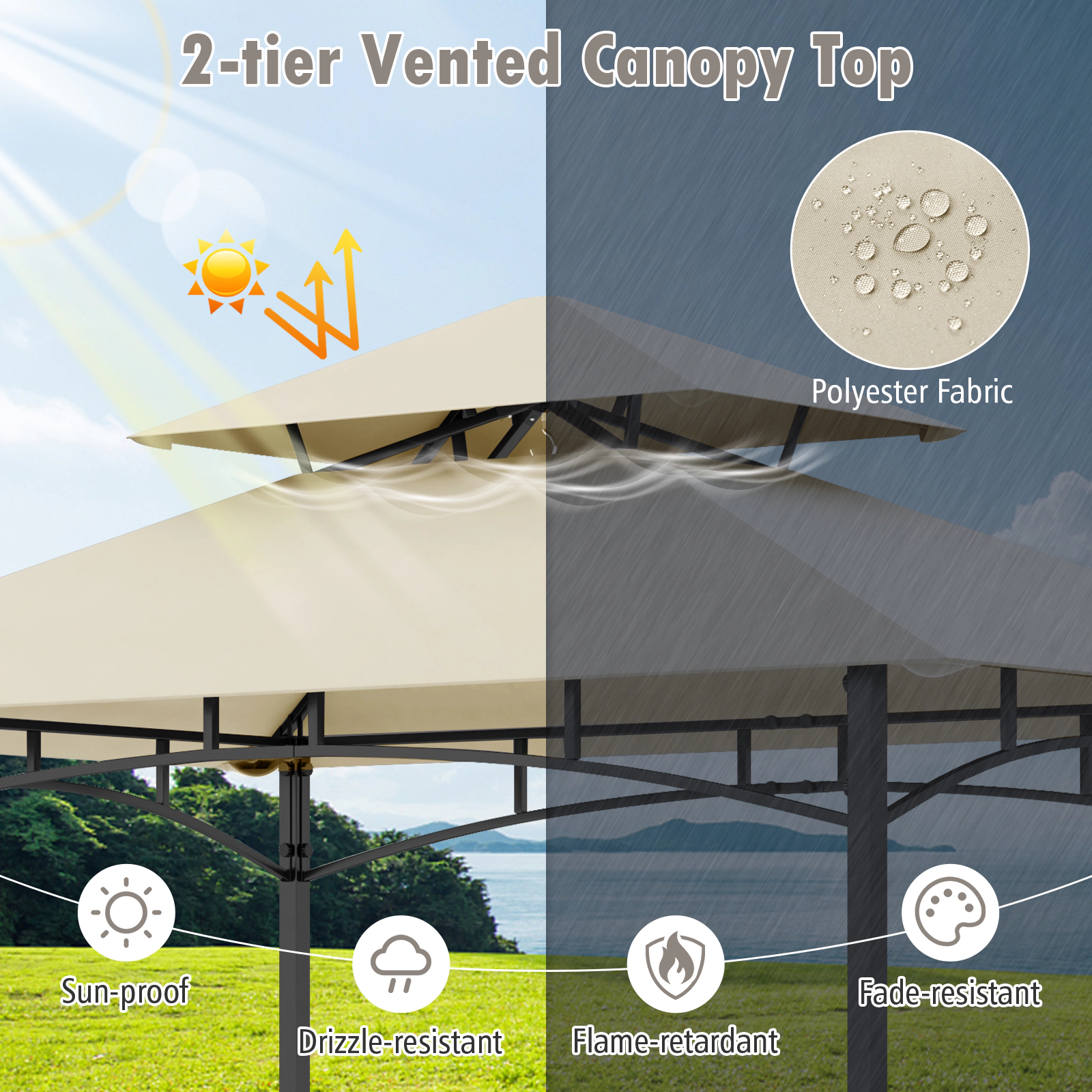 Hivvago Outdoor Grill Gazebo with Side Shelves and Hooks