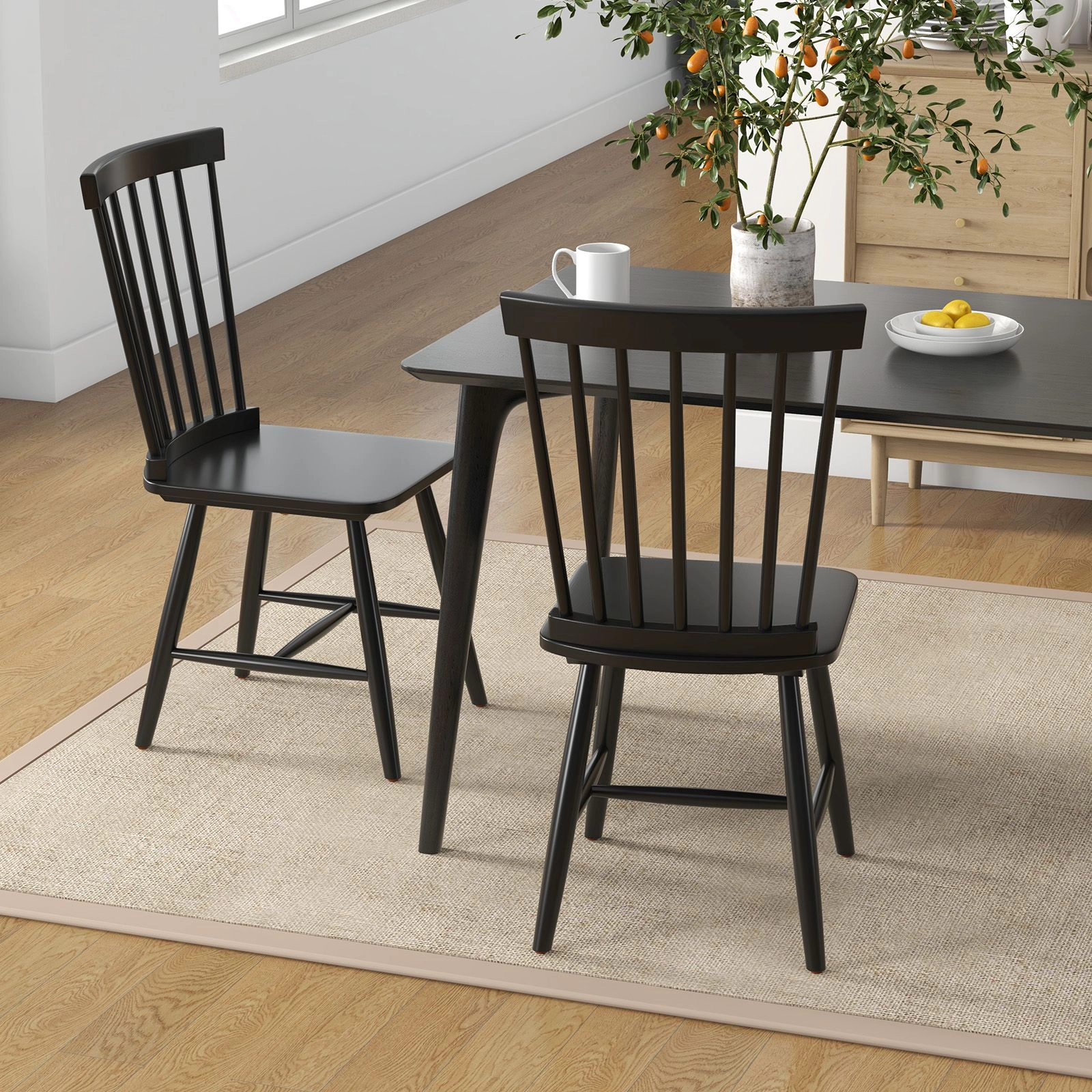SlickBlue Armless Windsor Dining Chairs Set of 2 Black
