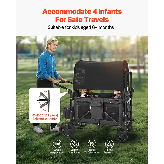 HONGGE 4-Seater Wagon Stroller for Kids, Foldable with 330 lb
