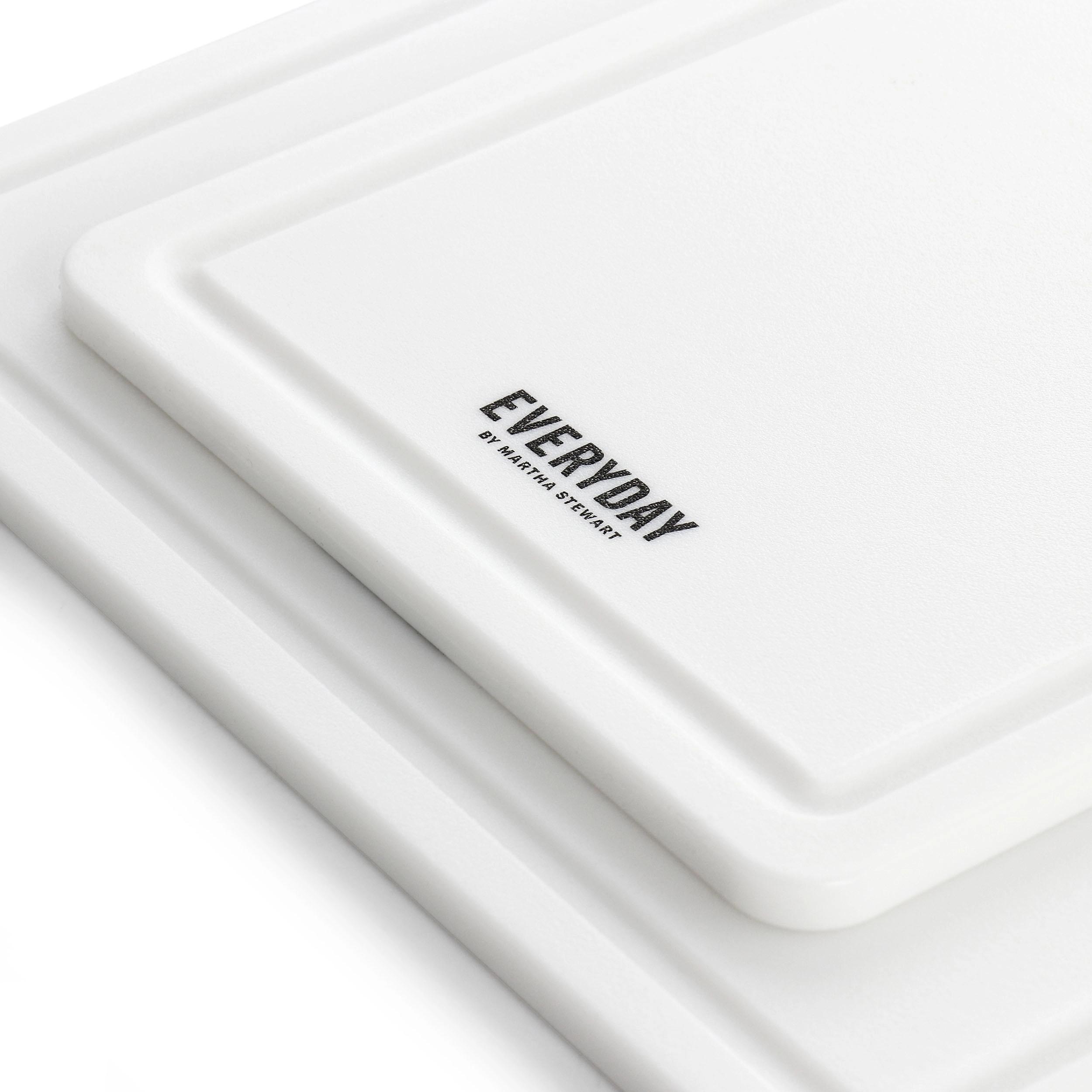 Martha Stewart Everyday Fayer 2 Piece Polypropylene 16in and 12in Cutting Board Set in White