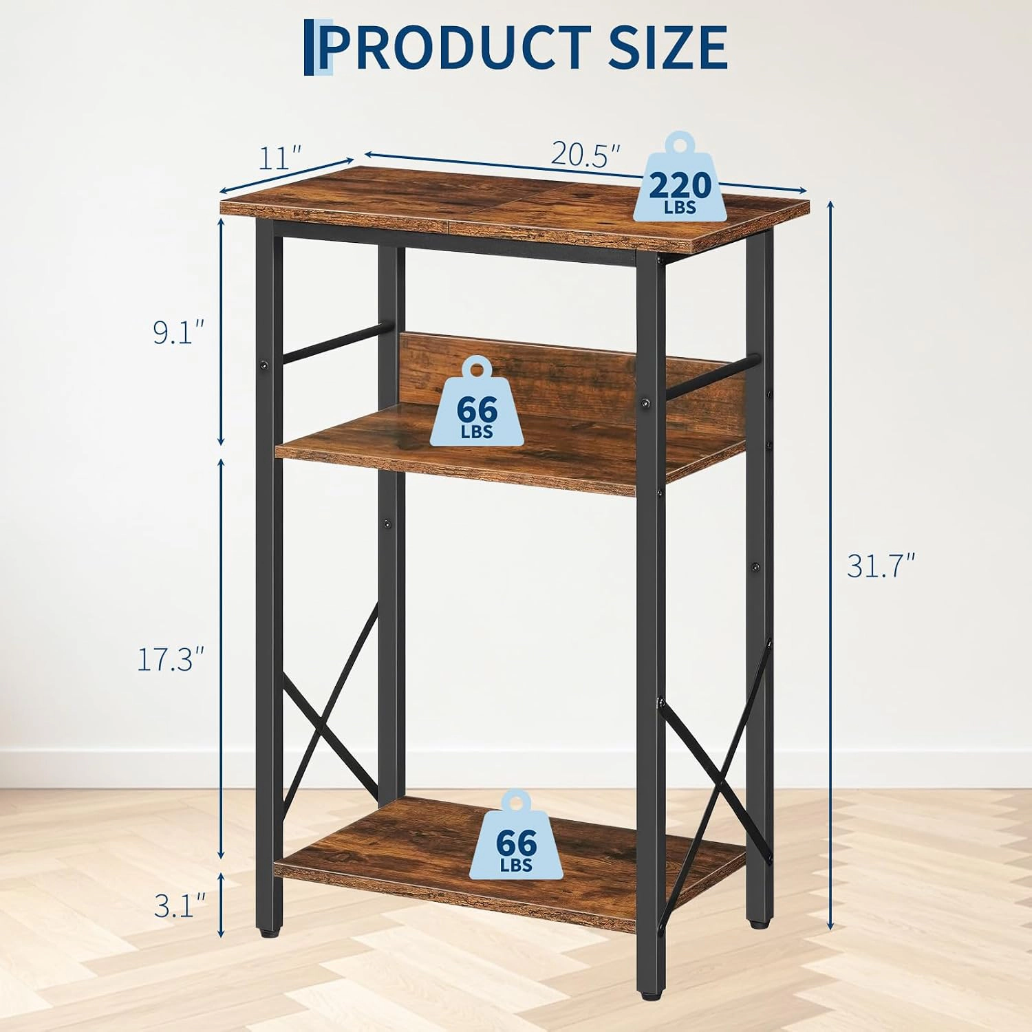 10 Gallon Aquarium Stand, 3-Tier Metal Wood Fish Tank Support with Storage Shelves, Brown