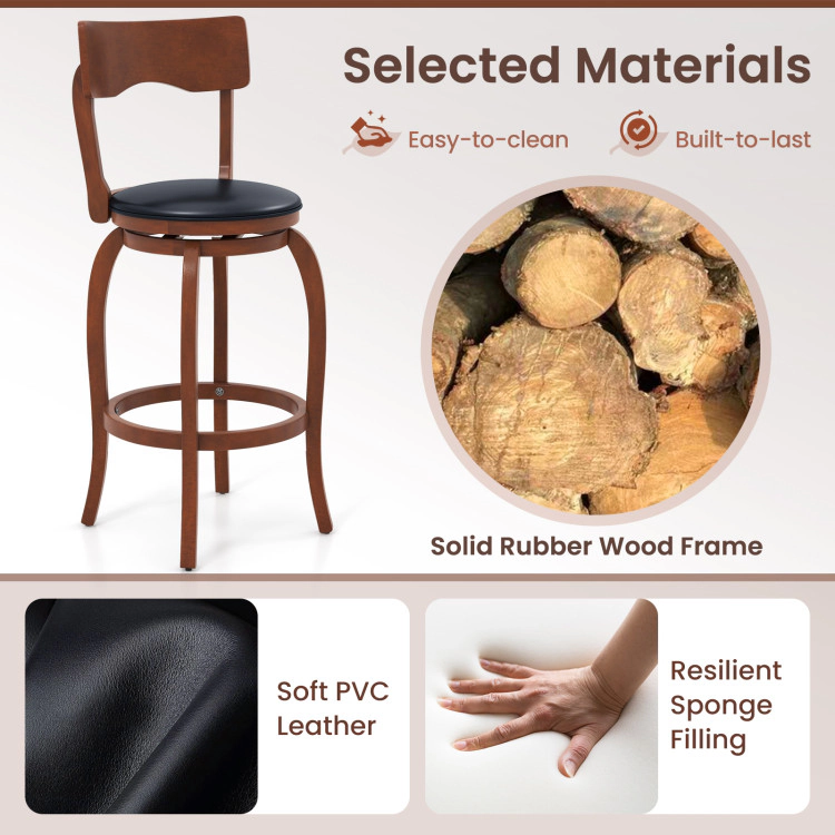 Hivvago 2-Piece Swivel Bar Stools with Upholstered Seats and Rubber Wood Frame