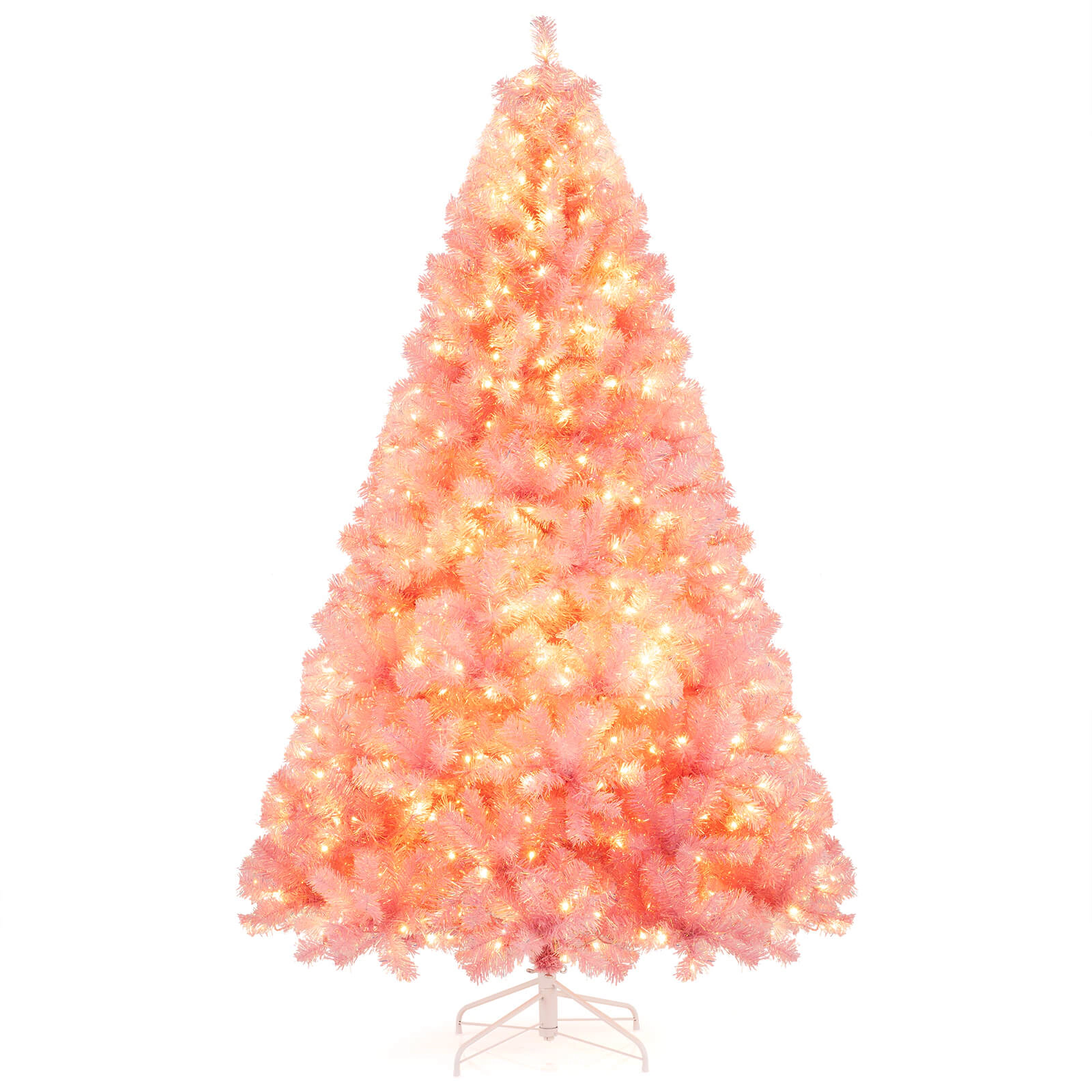 SUGIFT 7.5 ft Pink Pre-Lit Tinsel Christmas Tree with 1300 Branch Tips and 550 LED Lights