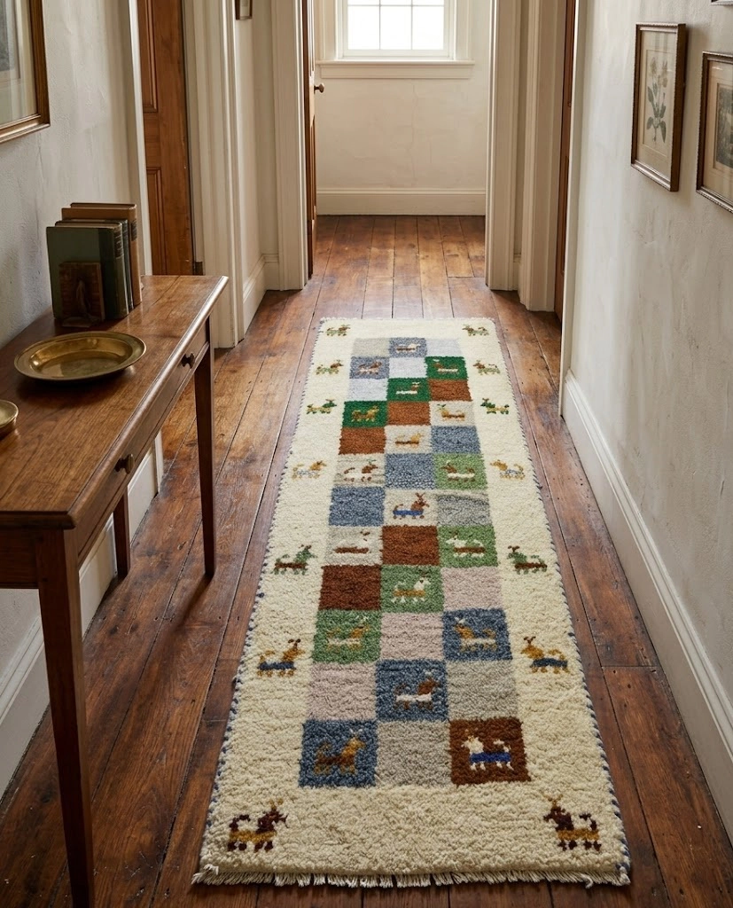 Magic Rugs 1'4 x 3'9 Handmade Indo-Gabbeh Checkered Oriental Wool Rug
