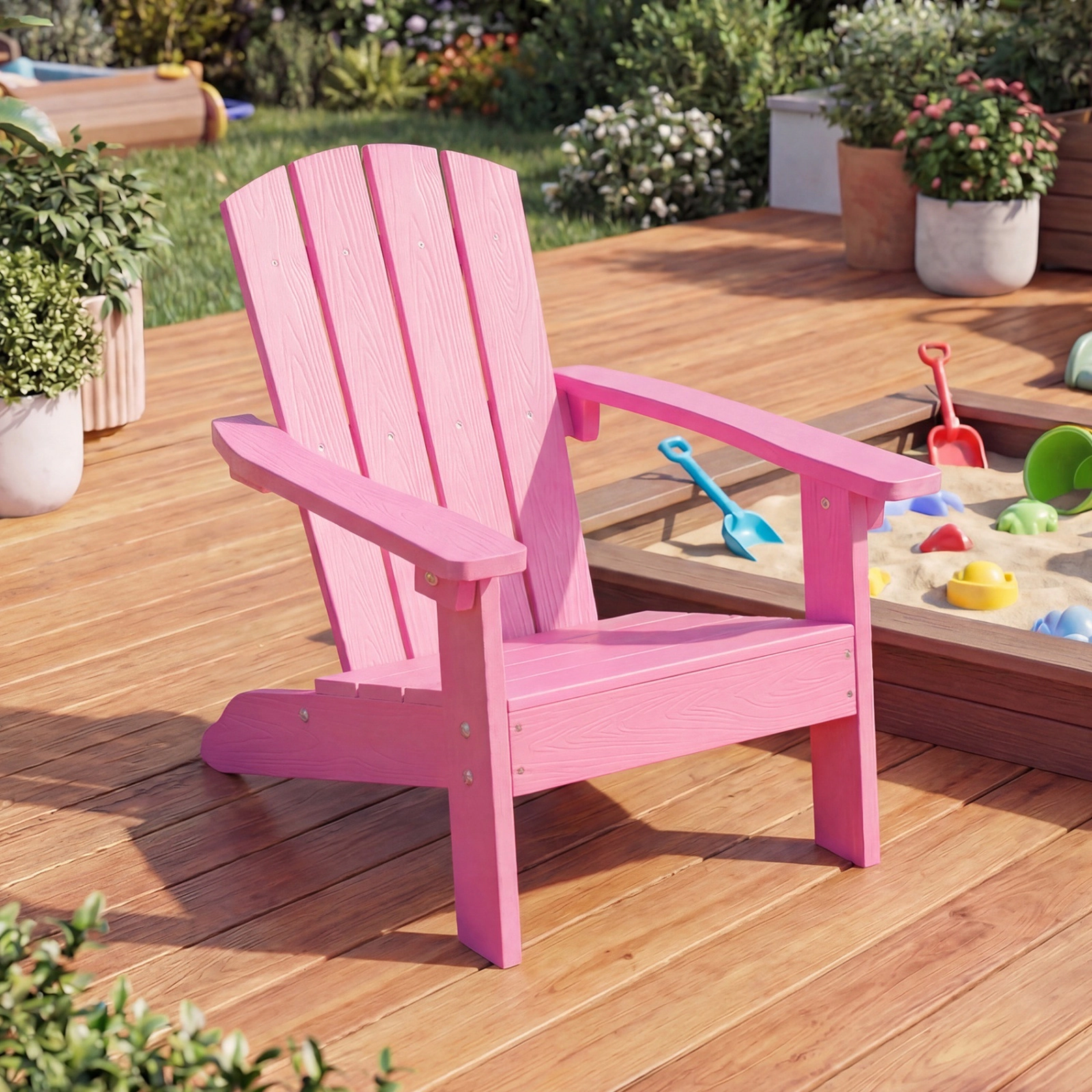 Kids Adirondack Chairs Set of 2 All-Weather Plastic Patio Chairs with 105-Degree Slatted Backrest 304 Stainless Pink